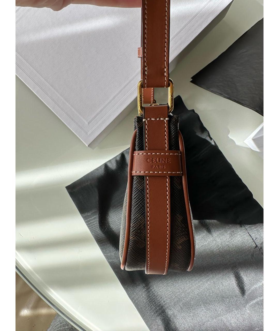 CELINE Коричневая кожаная сумка с короткими ручками, фото 2