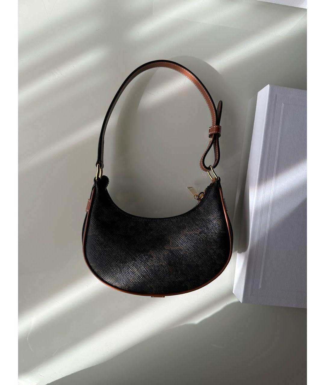 CELINE Коричневая кожаная сумка с короткими ручками, фото 4