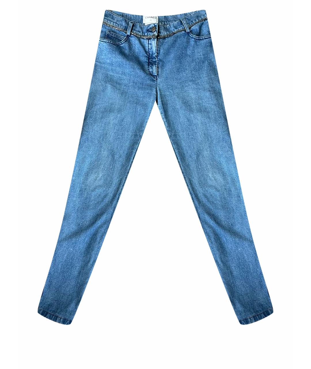 CHANEL PRE-OWNED Синие хлопко-эластановые прямые джинсы, фото 1
