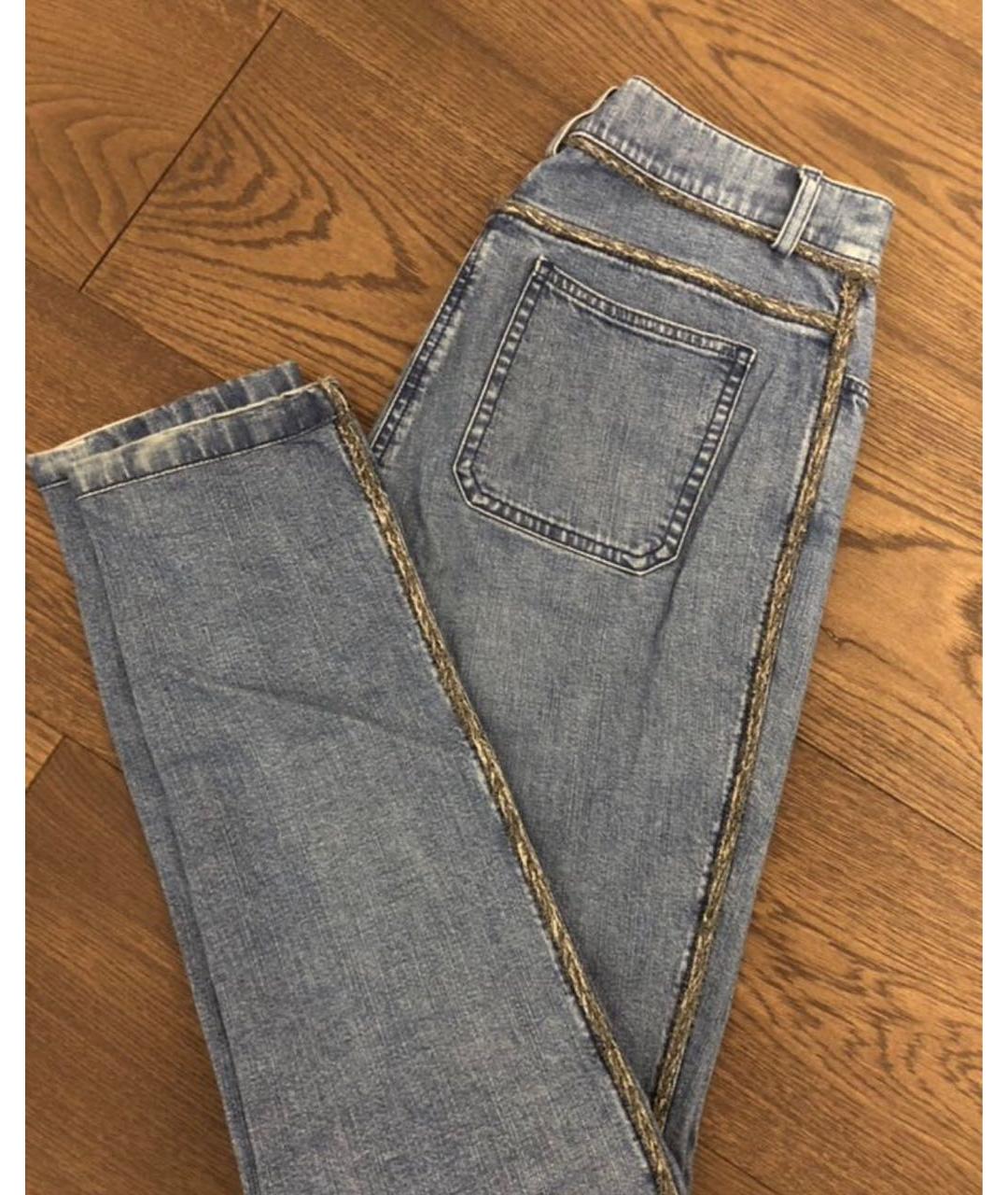 CHANEL PRE-OWNED Синие хлопко-эластановые прямые джинсы, фото 2