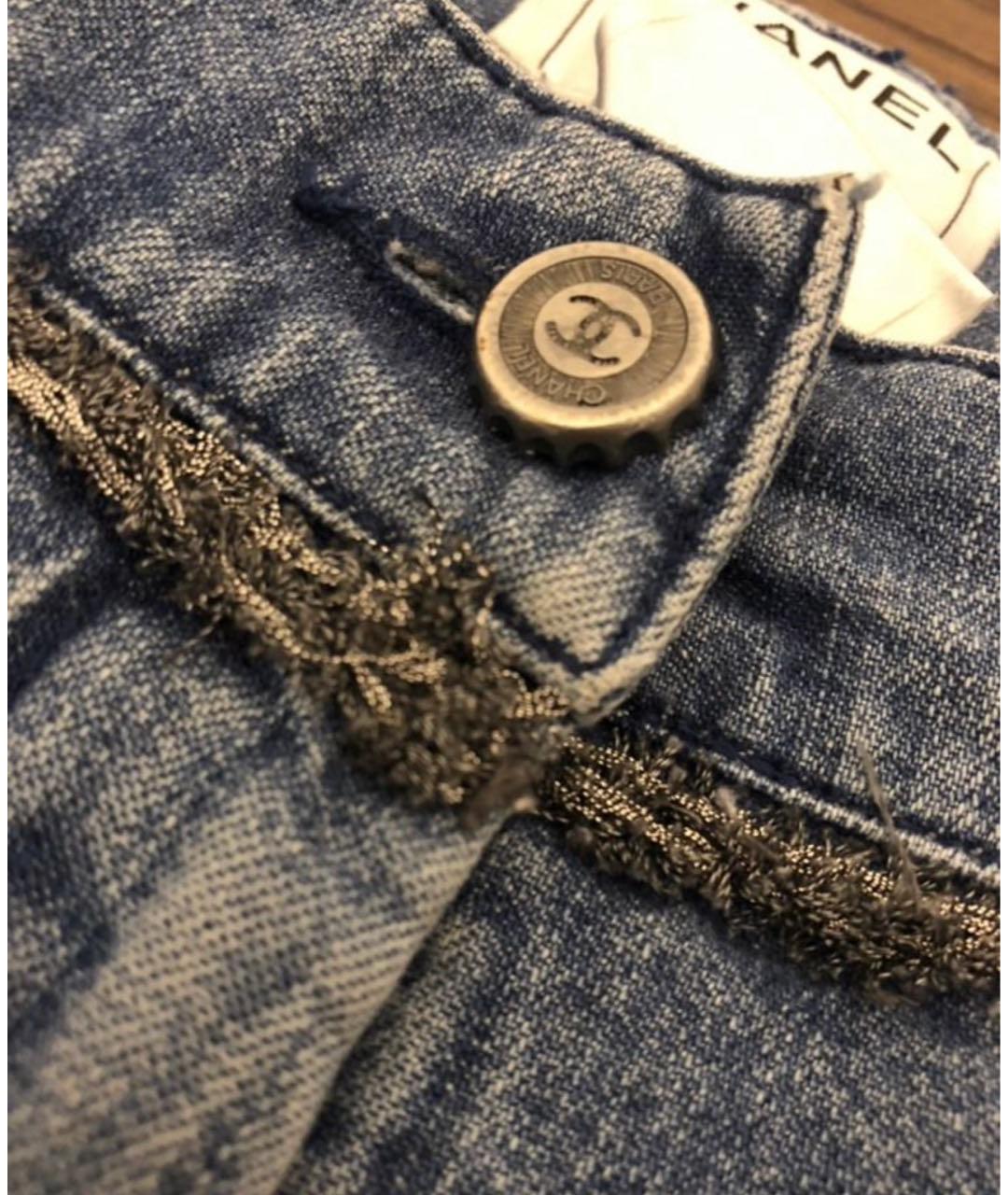 CHANEL PRE-OWNED Синие хлопко-эластановые прямые джинсы, фото 6