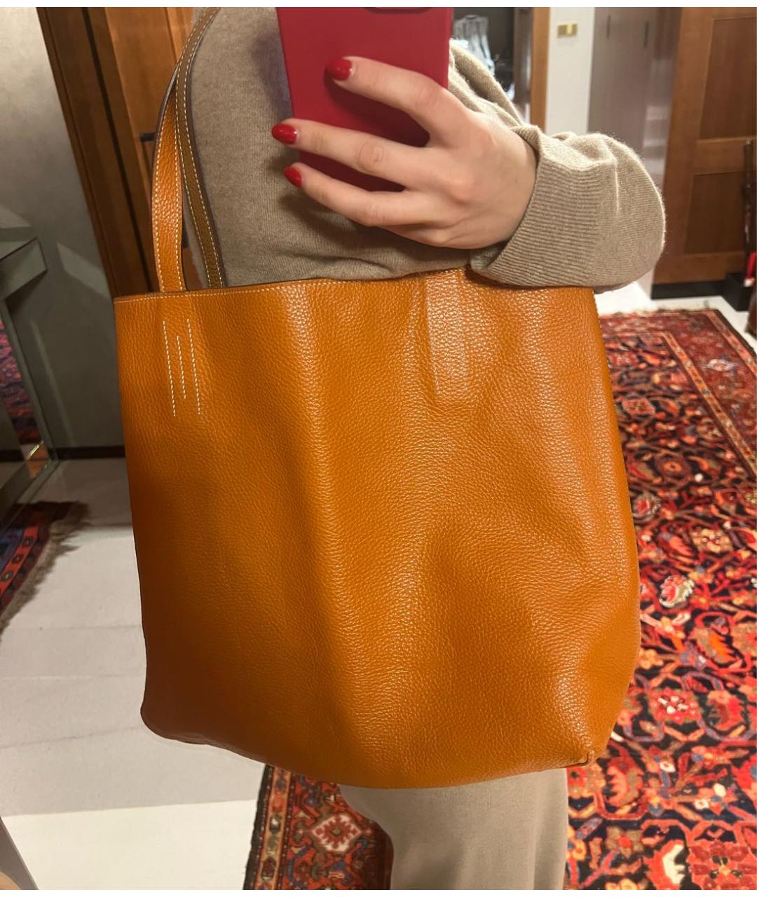 HERMES PRE-OWNED Оранжевая кожаная сумка тоут, фото 8