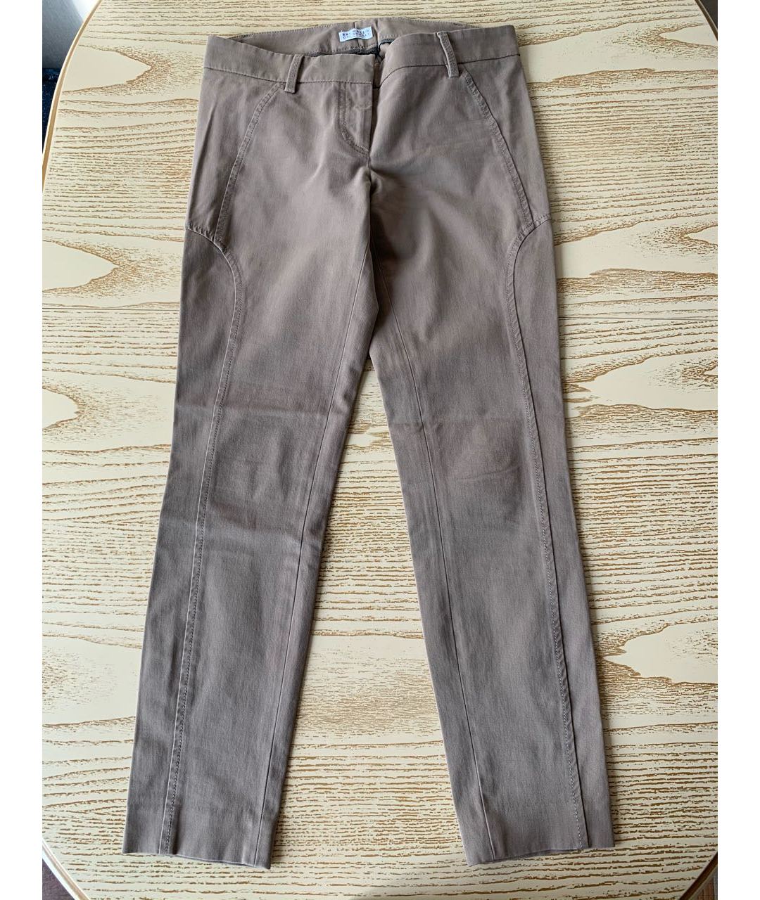 BRUNELLO CUCINELLI Бежевые хлопко-эластановые брюки узкие, фото 5