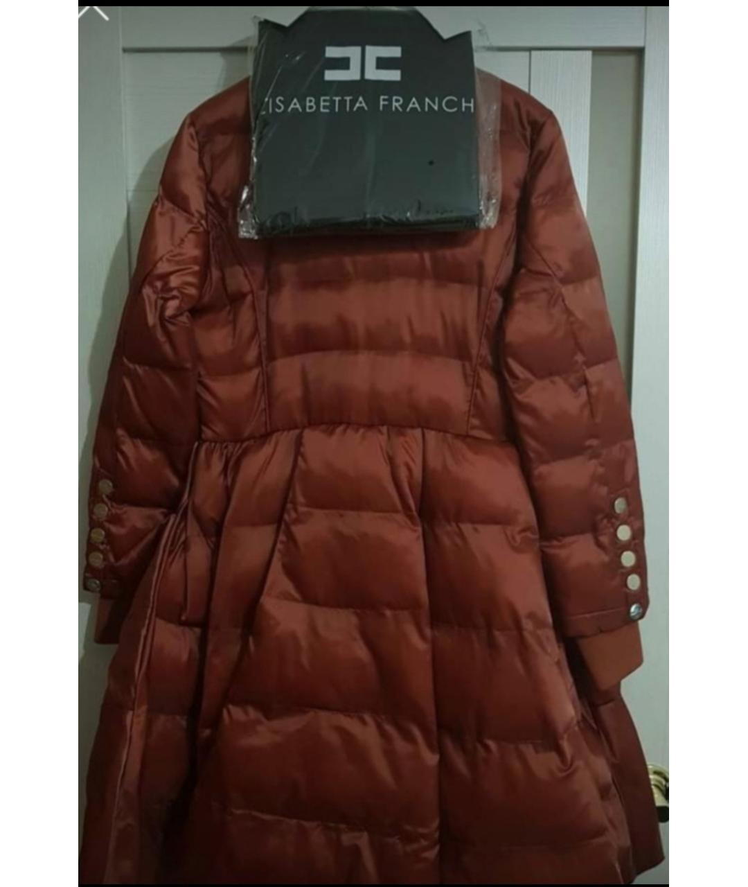 ELISABETTA FRANCHI Коричневое полиэстеровое пальто, фото 2