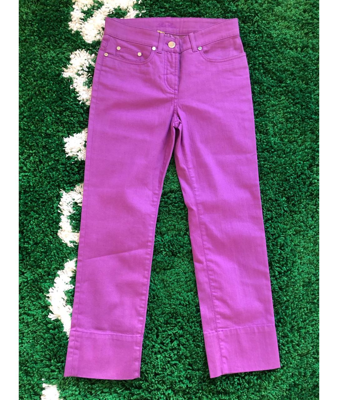 LORO PIANA Фиолетовые хлопко-эластановые прямые брюки, фото 9