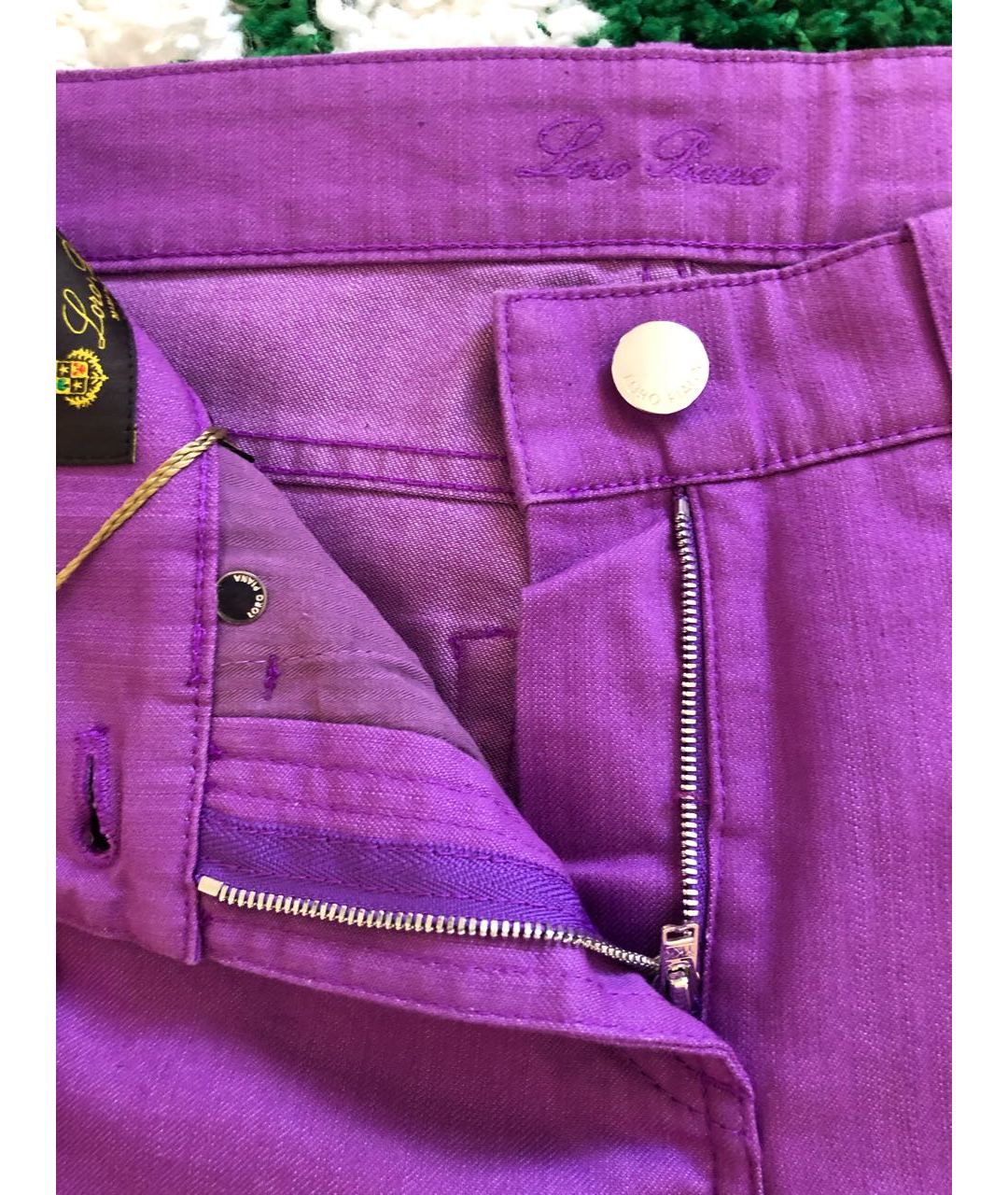LORO PIANA Фиолетовые хлопко-эластановые прямые брюки, фото 3