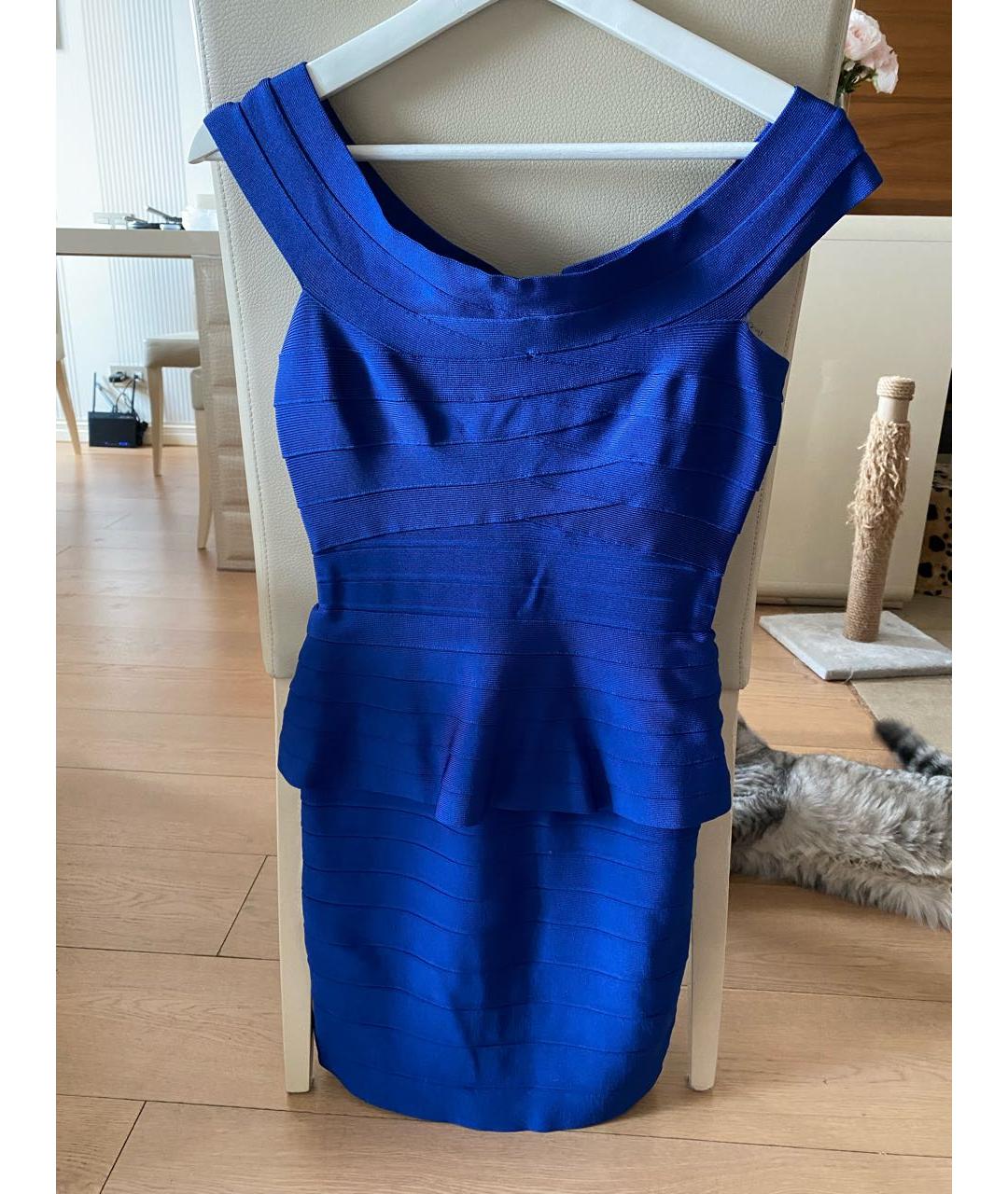 HERVE LEGER Синее вискозное коктейльное платье, фото 5