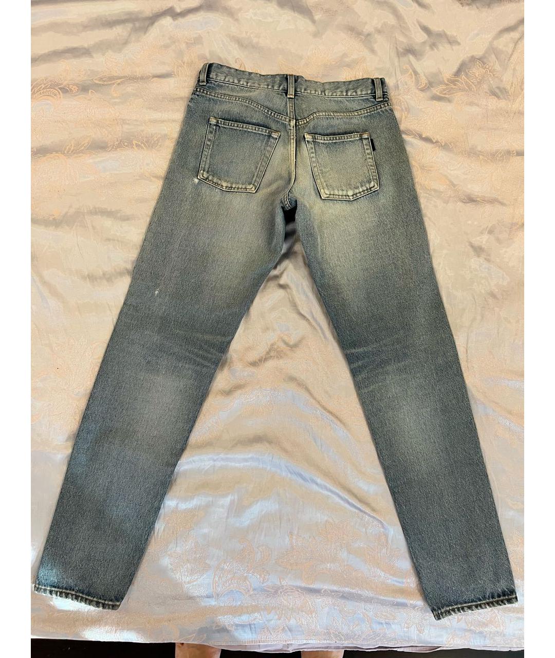 SAINT LAURENT Голубые хлопковые прямые джинсы, фото 2