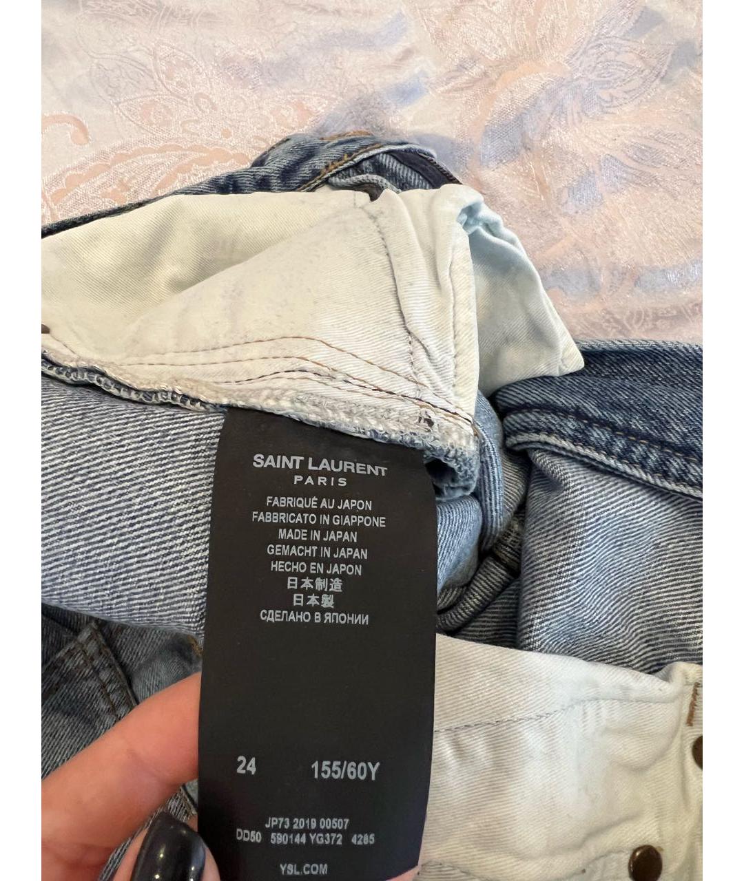 SAINT LAURENT Голубые хлопковые прямые джинсы, фото 4