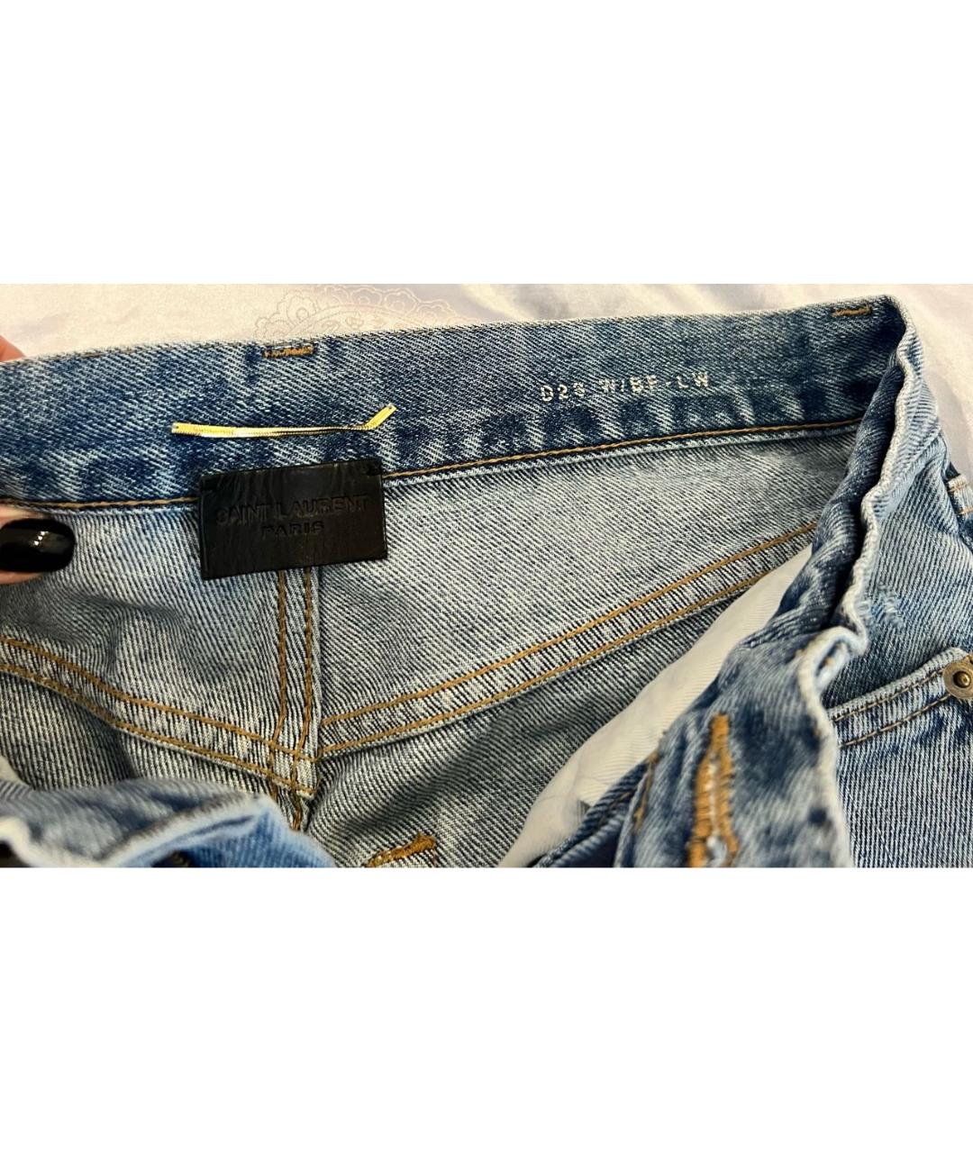 SAINT LAURENT Голубые хлопковые прямые джинсы, фото 3