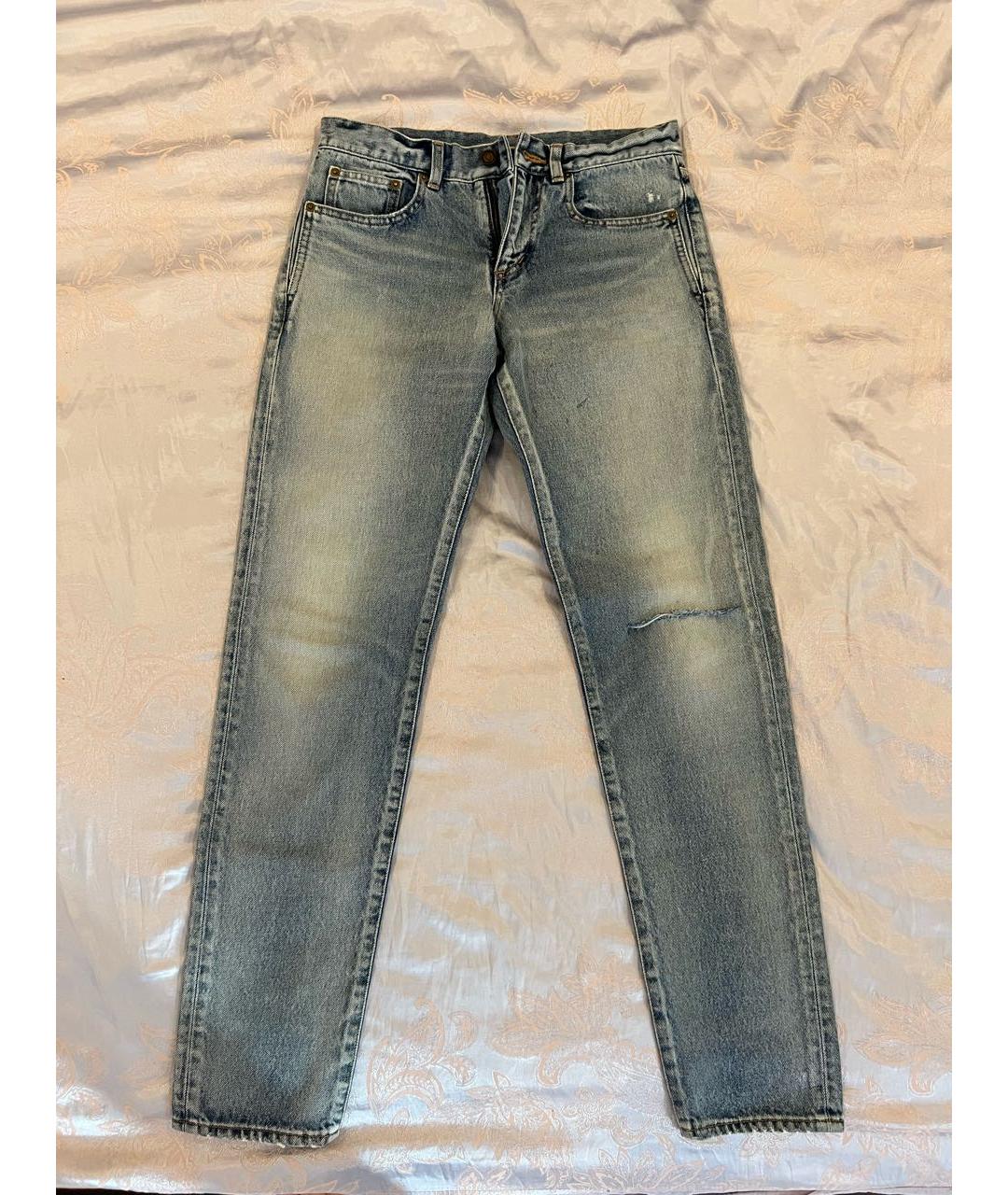 SAINT LAURENT Голубые хлопковые прямые джинсы, фото 5