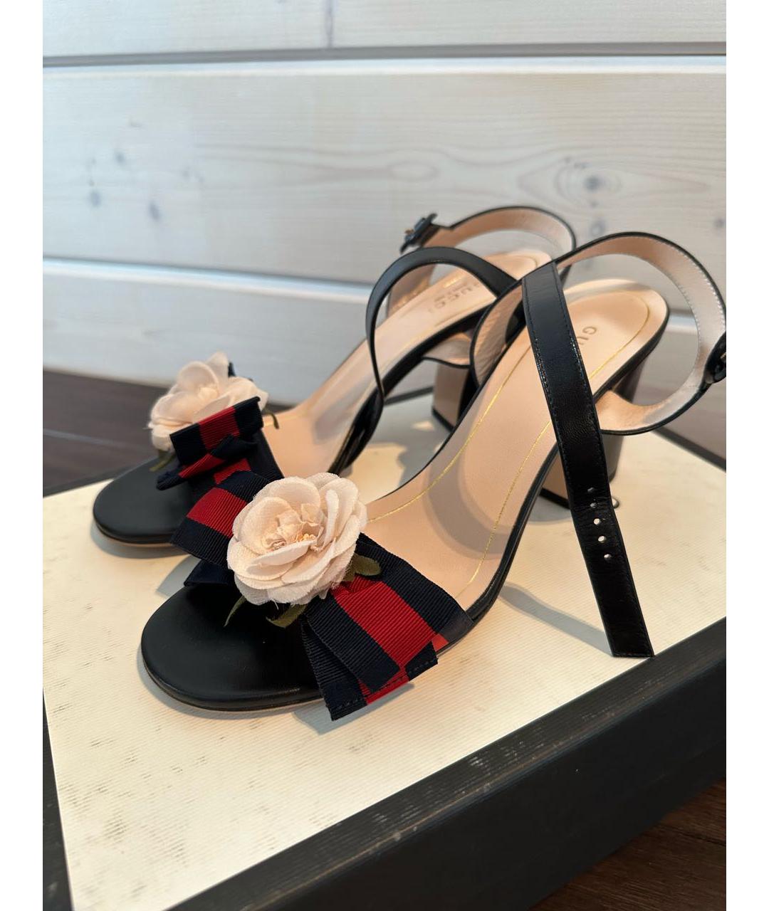 GUCCI Черные кожаные босоножки, фото 4