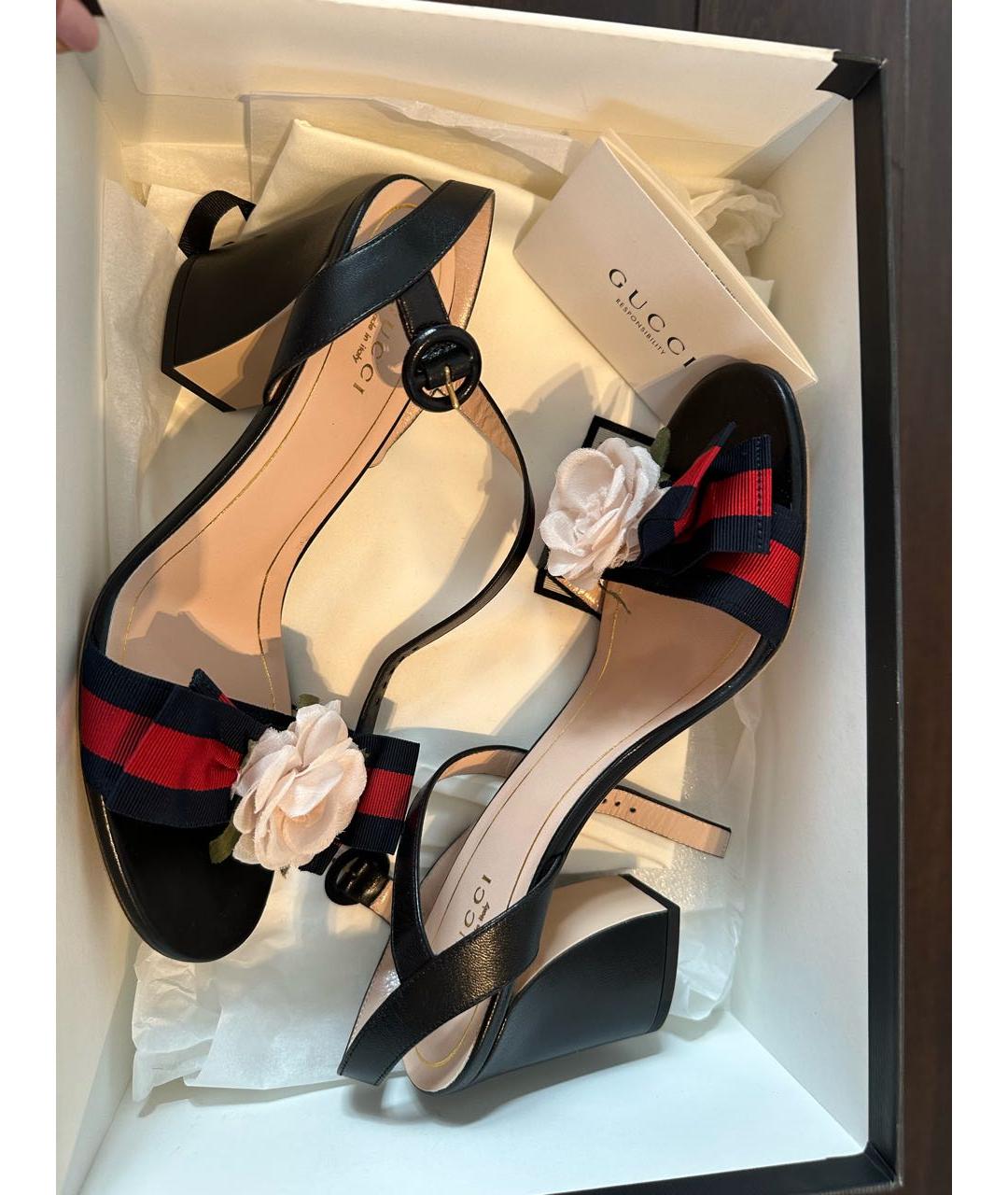 GUCCI Черные кожаные босоножки, фото 8