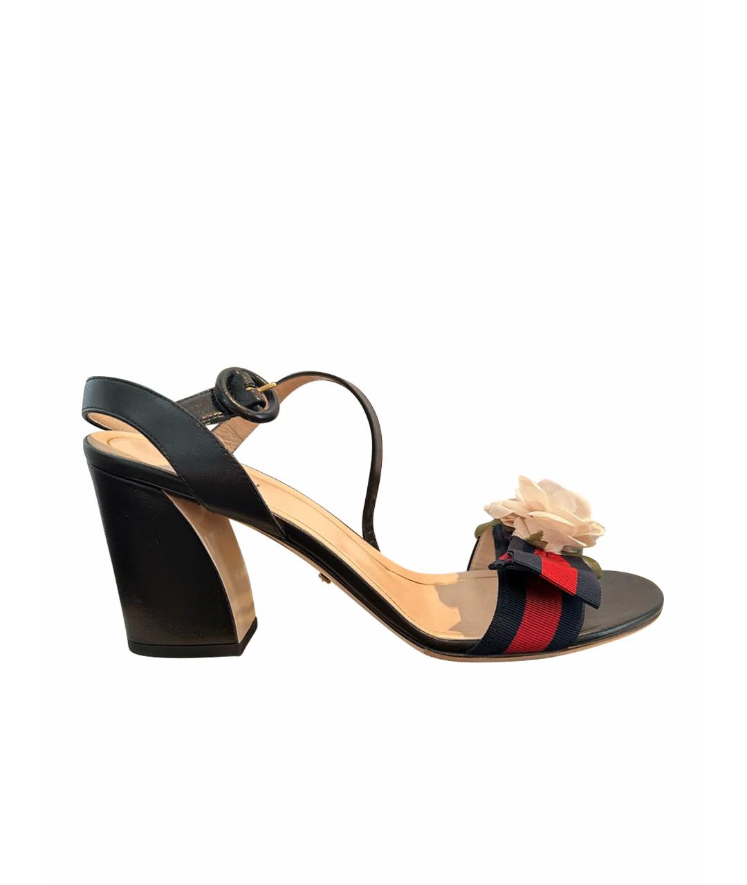 GUCCI Черные кожаные босоножки, фото 1