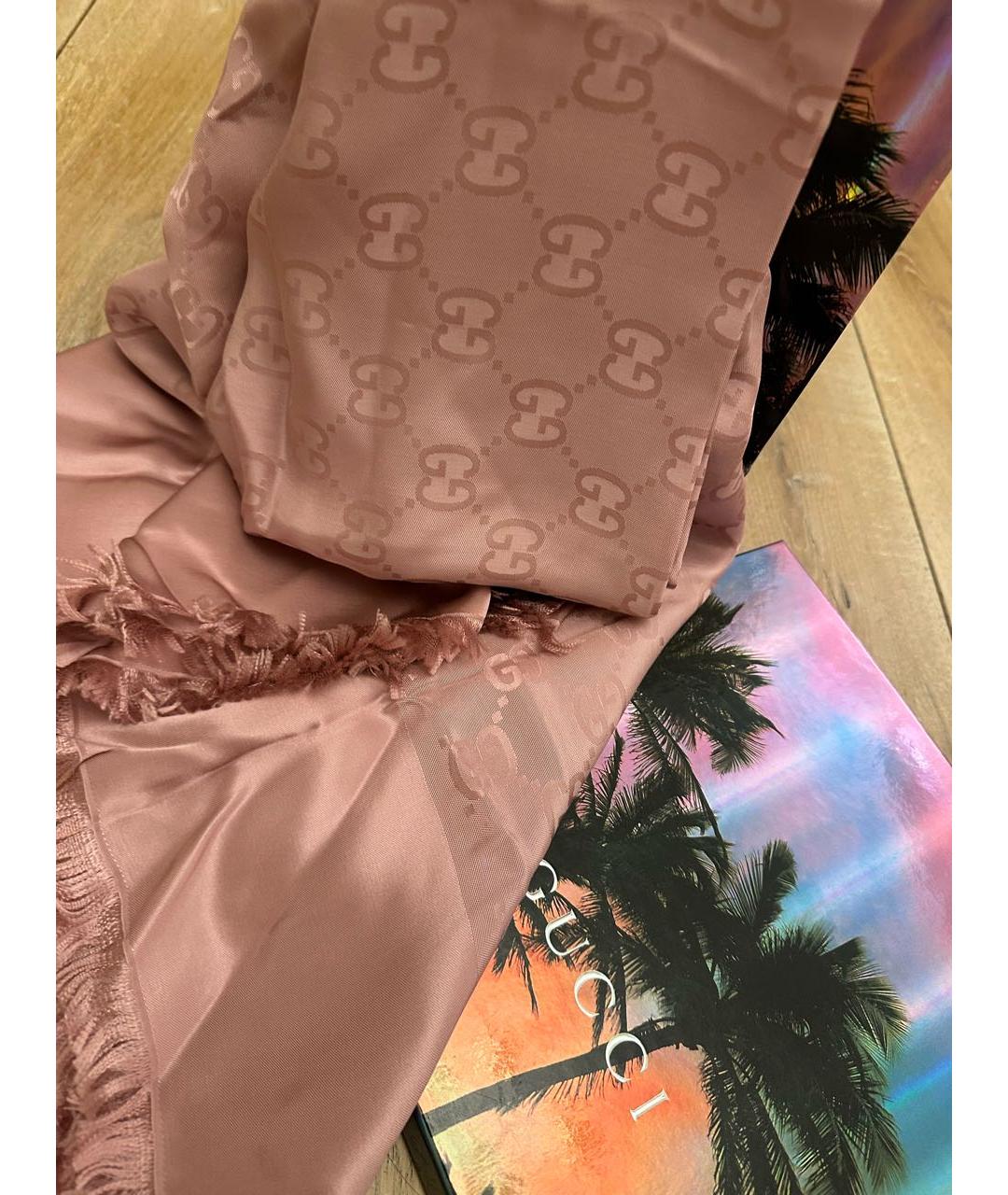 GUCCI Розовый шелковый платок, фото 3
