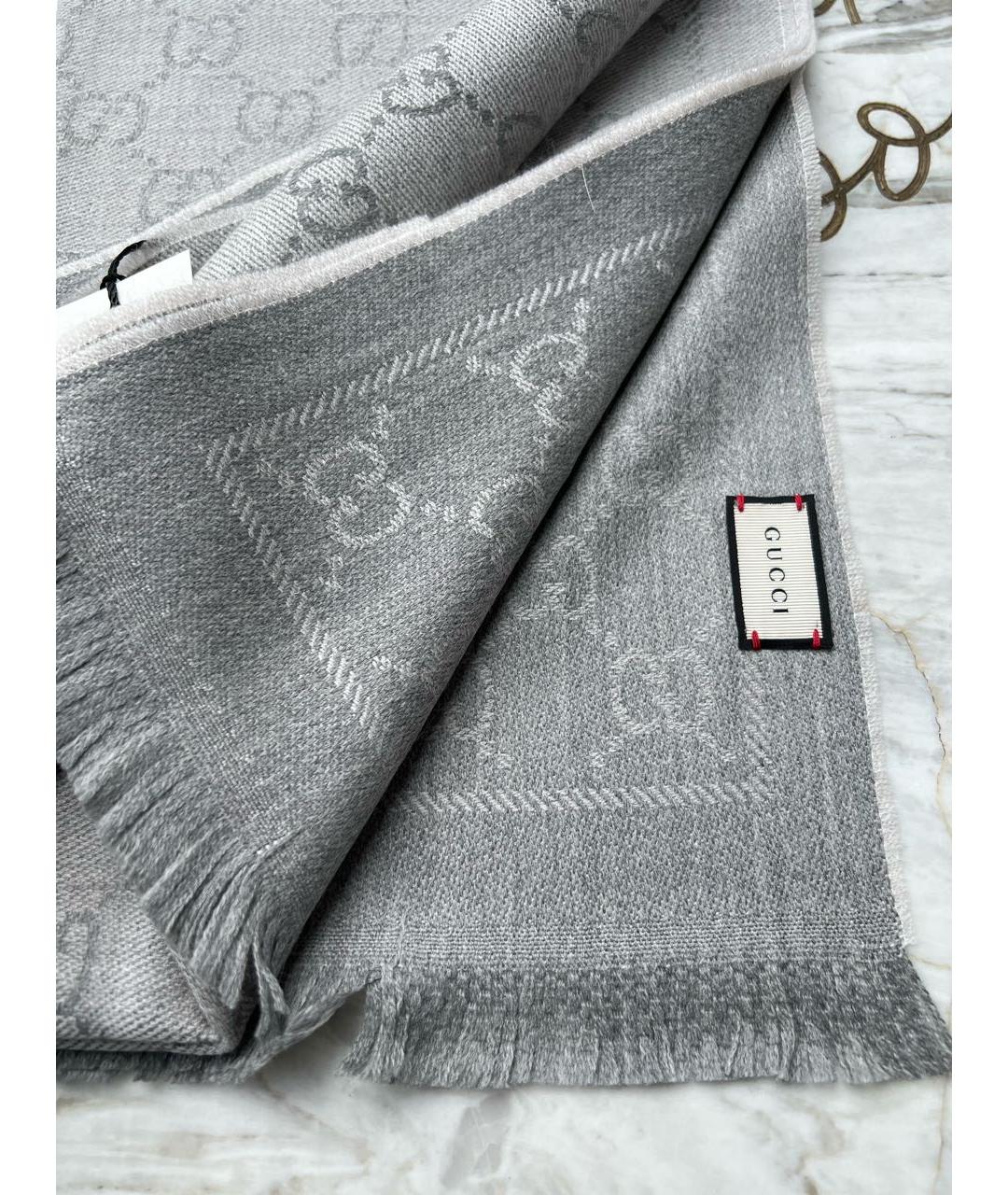 GUCCI Серый шерстяной шарф, фото 4