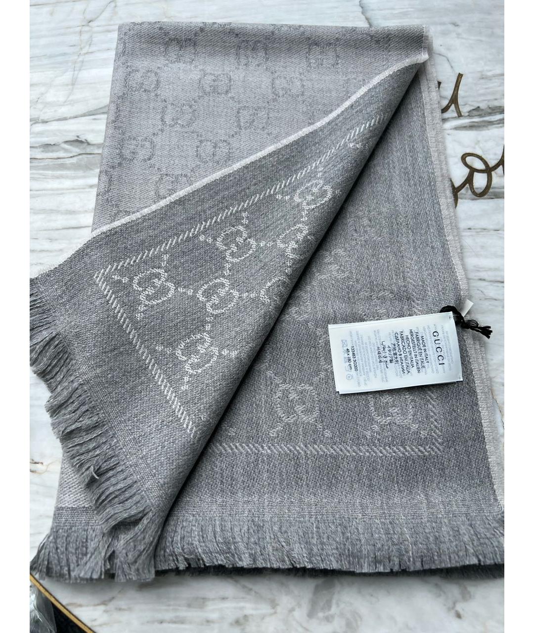 GUCCI Серый шерстяной шарф, фото 5