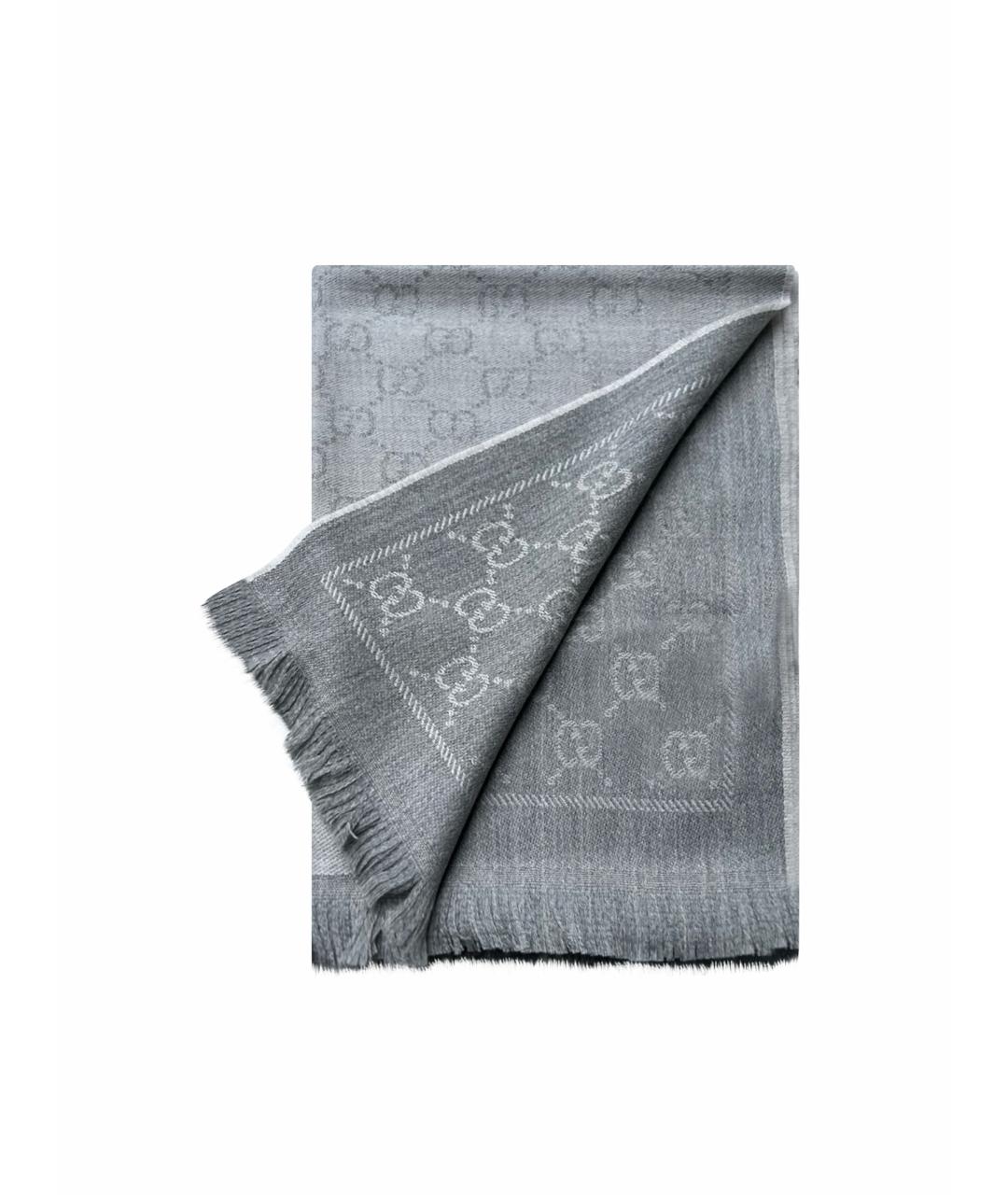 GUCCI Серый шерстяной шарф, фото 1