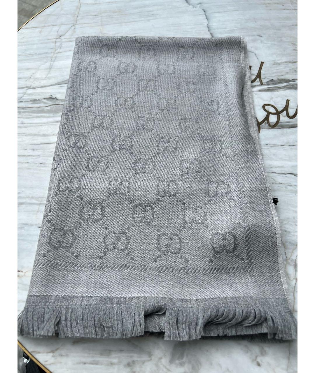 GUCCI Серый шерстяной шарф, фото 2