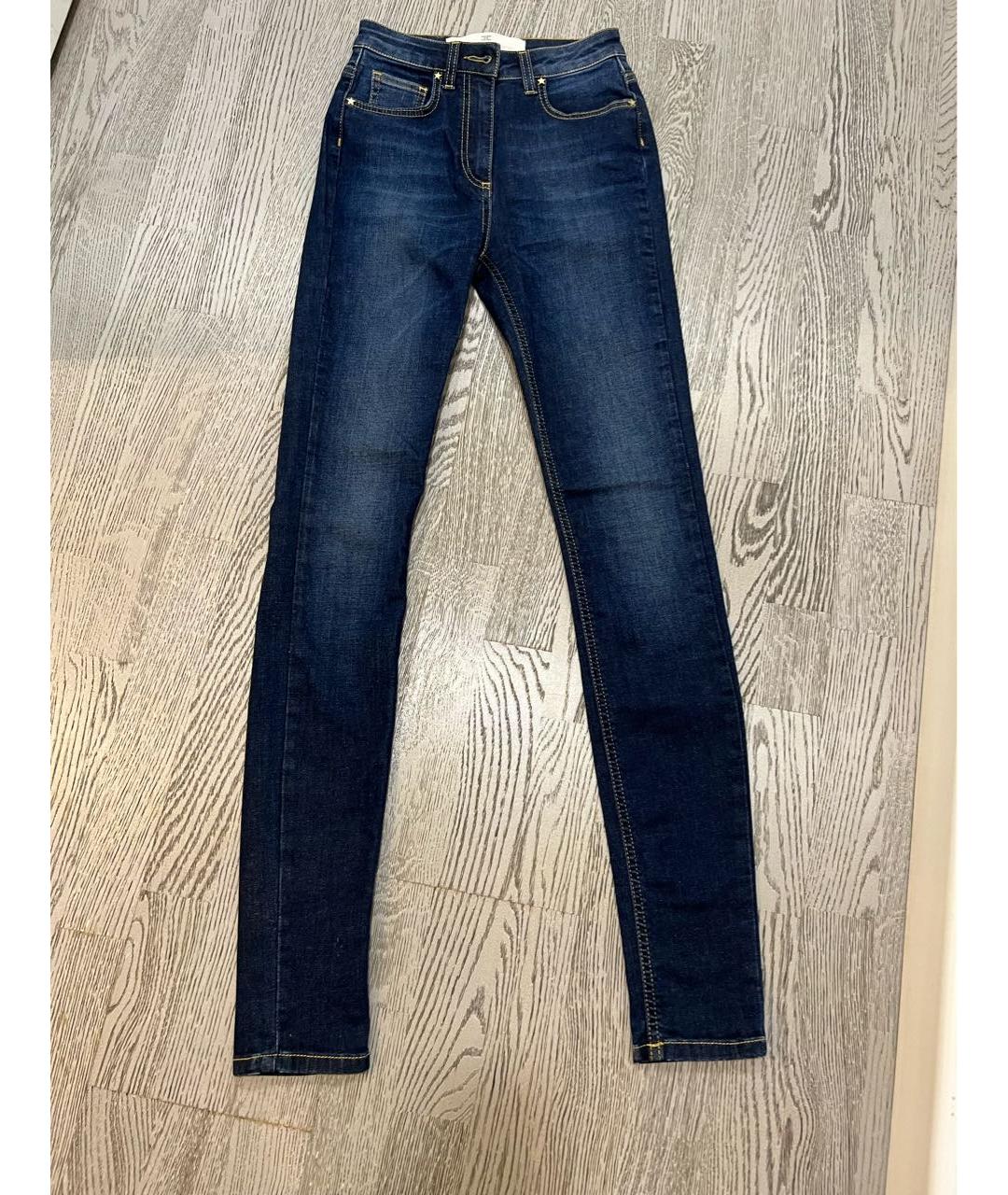 ELISABETTA FRANCHI Синие хлопко-эластановые прямые джинсы, фото 3