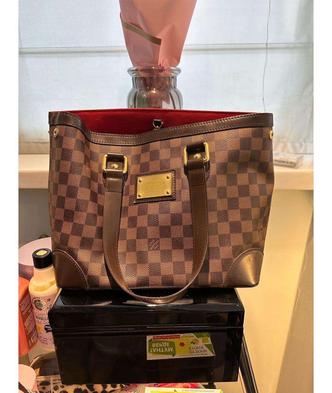 LOUIS VUITTON Коричневая кожаная сумка тоут, фото 6