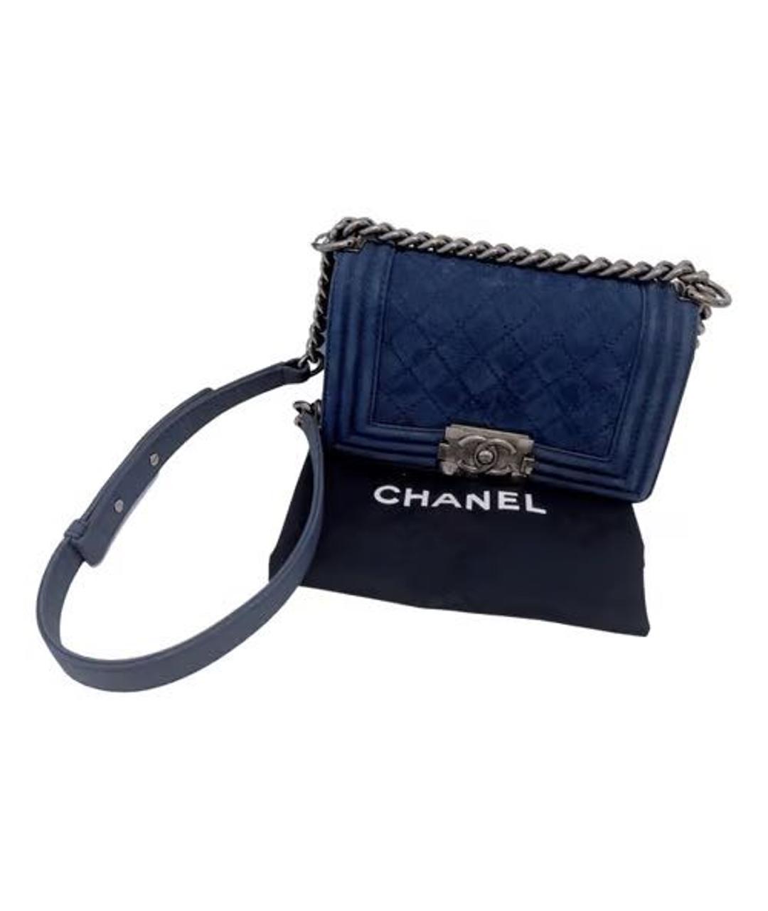 CHANEL PRE-OWNED Темно-синяя замшевая сумка через плечо, фото 5