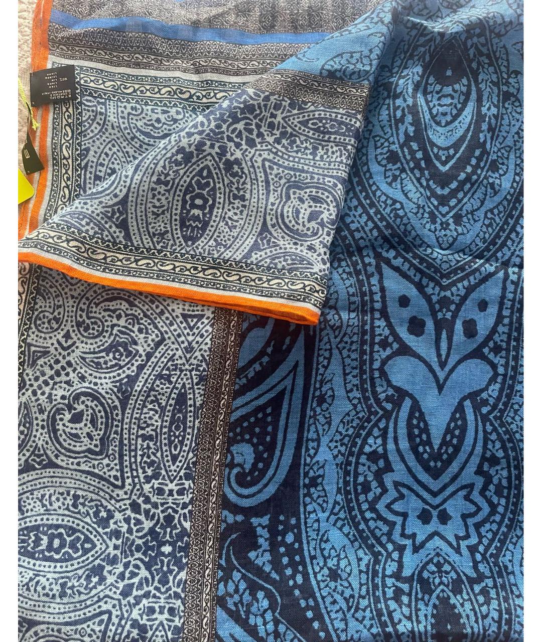 ETRO Синий льняной шарф, фото 4