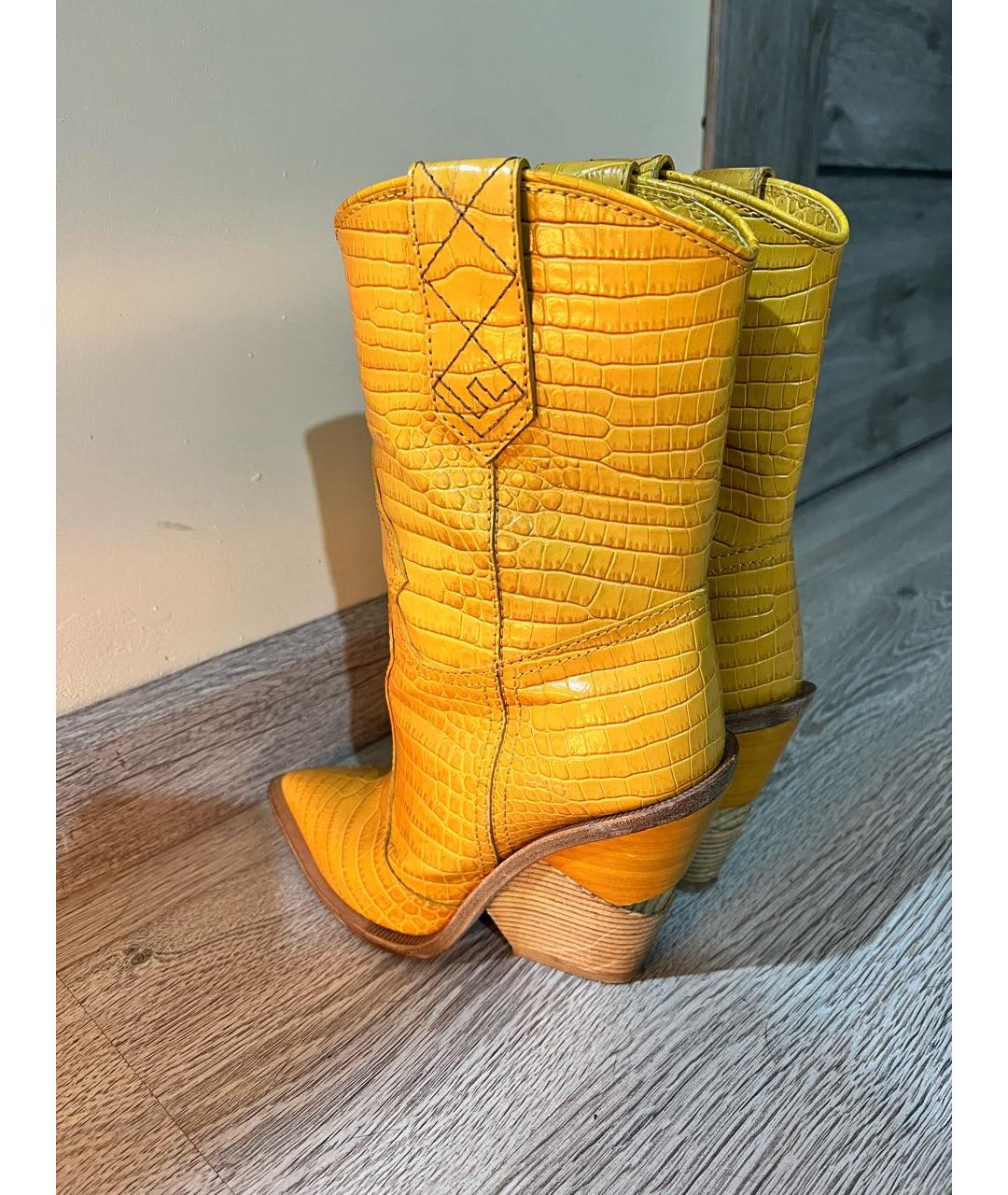 FENDI Желтые кожаные сапоги, фото 3