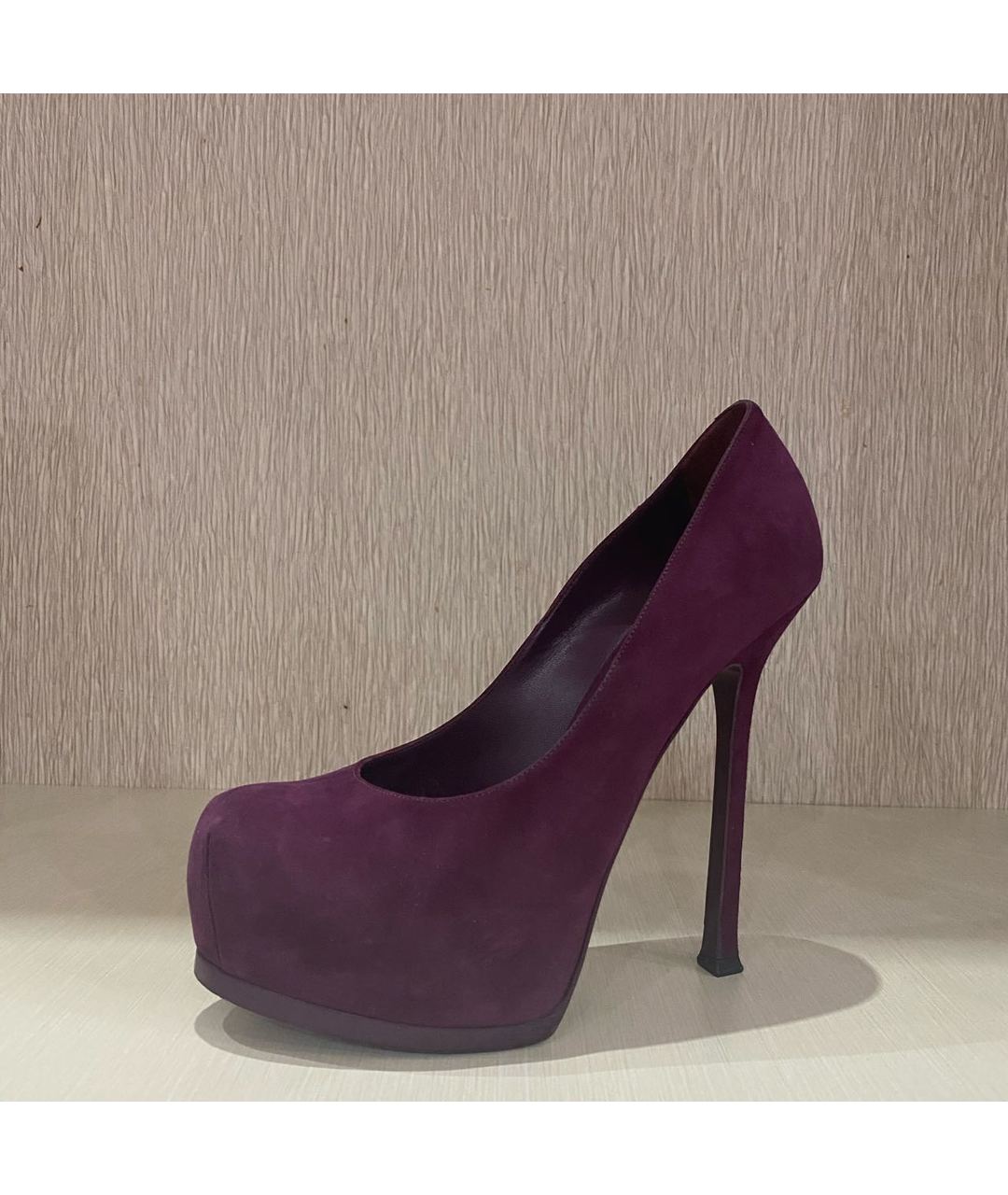 SAINT LAURENT Фиолетовые замшевые туфли, фото 9