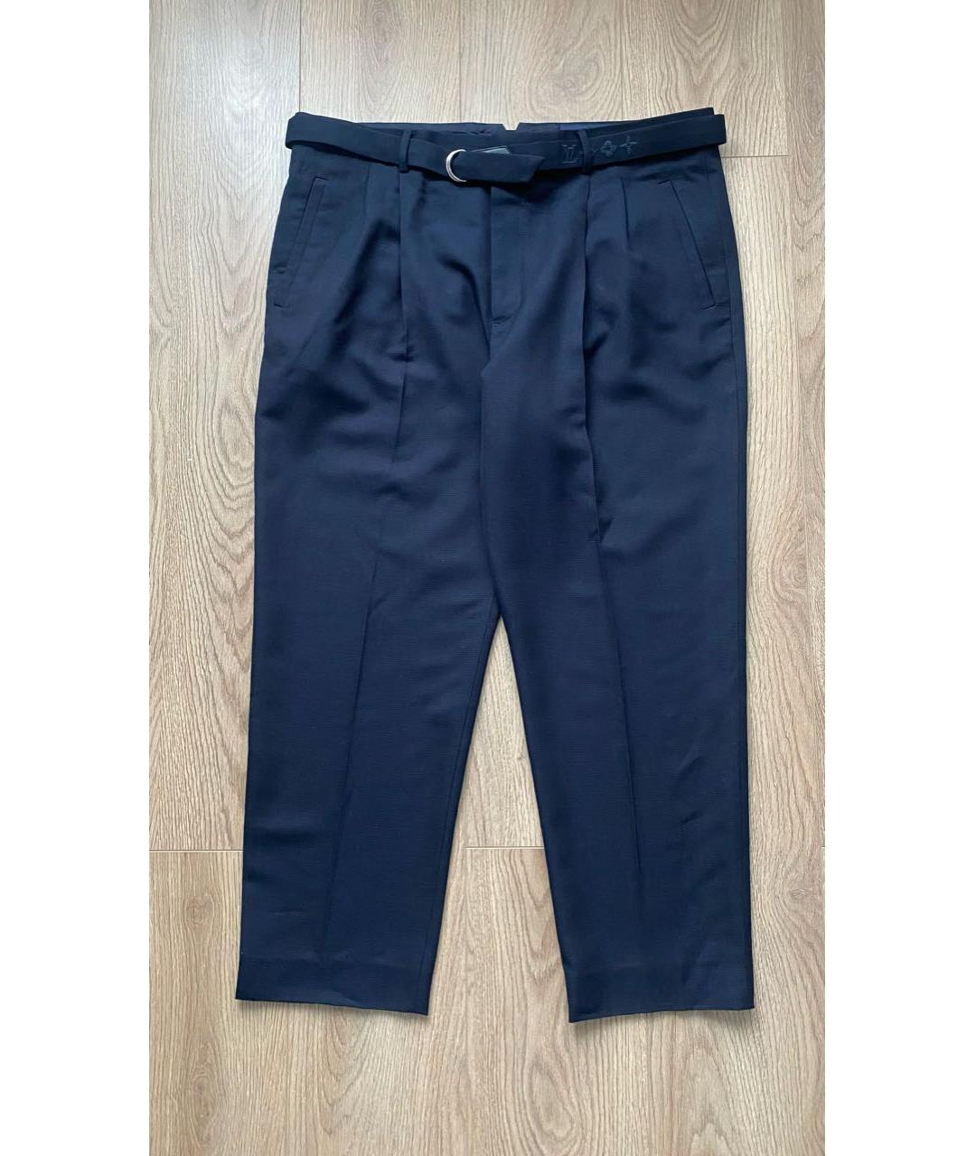 LOUIS VUITTON PRE-OWNED Темно-синие шерстяные классические брюки, фото 4