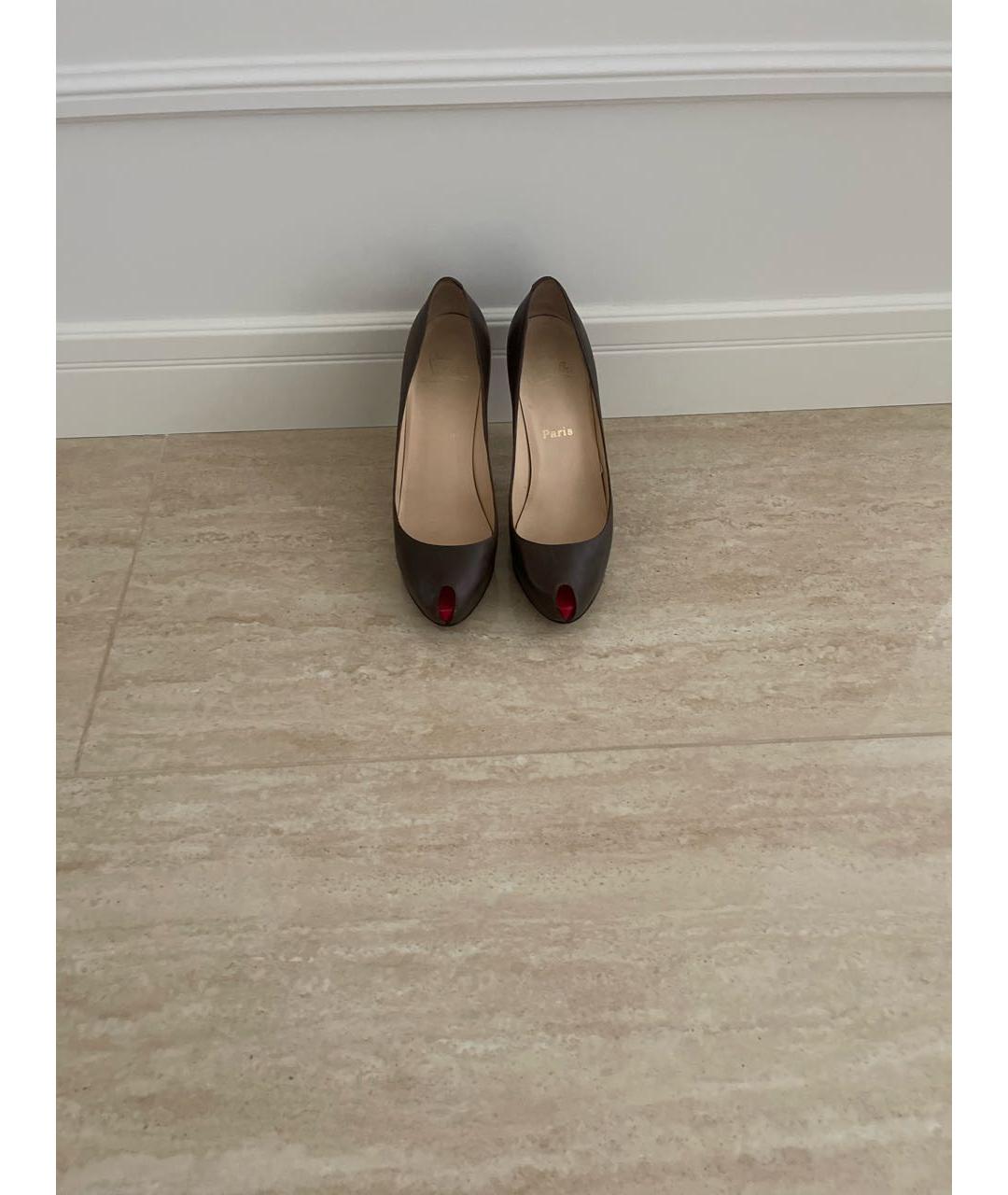CHRISTIAN LOUBOUTIN Коричневые кожаные туфли, фото 2