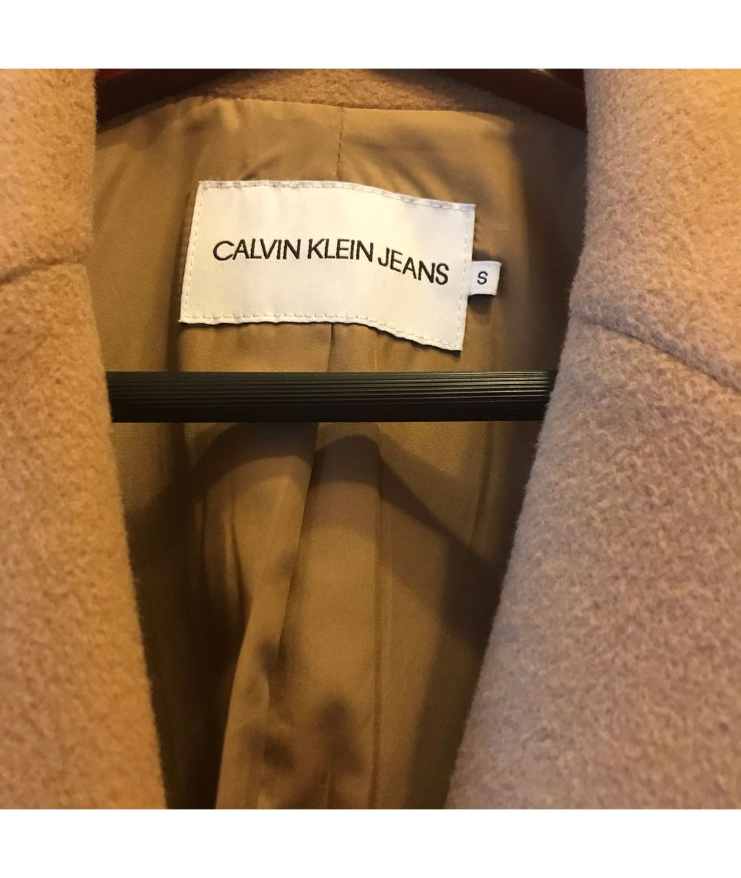 CALVIN KLEIN Горчичное шерстяное пальто, фото 2
