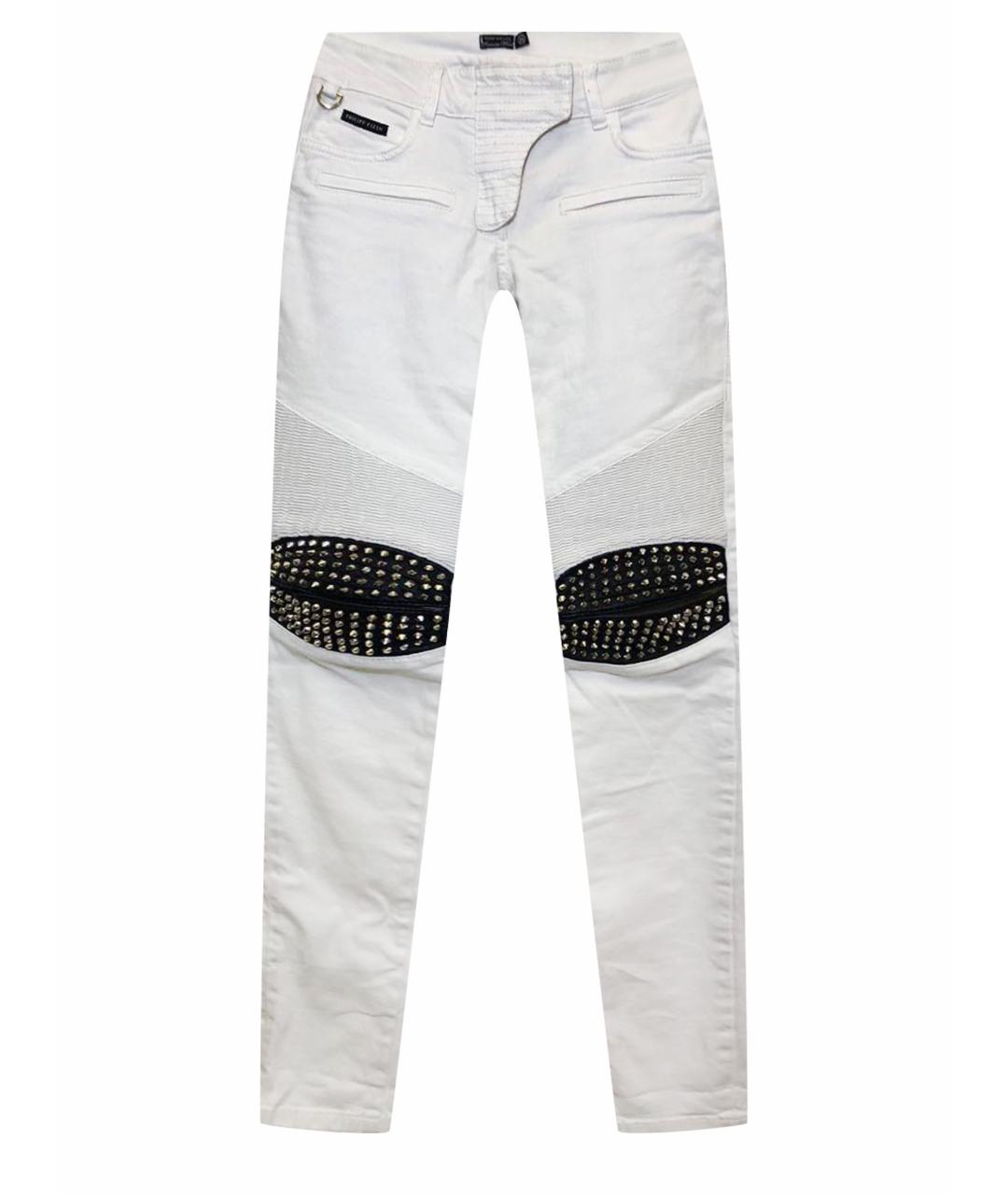 PHILIPP PLEIN Белые хлопко-эластановые брюки узкие, фото 1