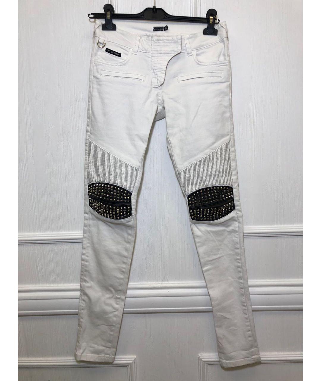 PHILIPP PLEIN Белые хлопко-эластановые брюки узкие, фото 9