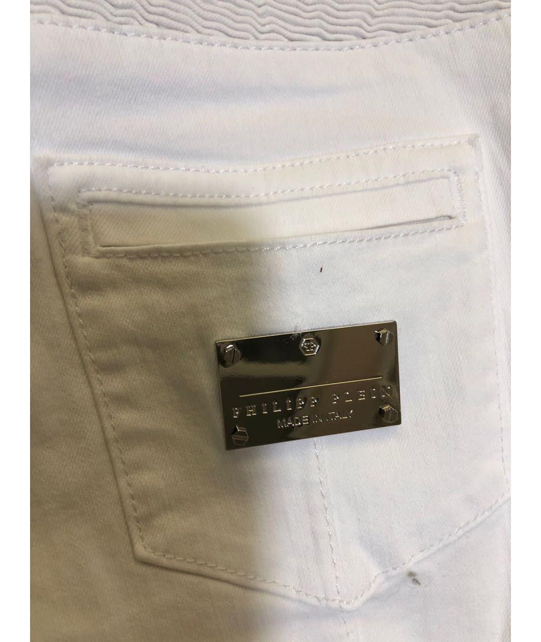 PHILIPP PLEIN Белые хлопко-эластановые брюки узкие, фото 4