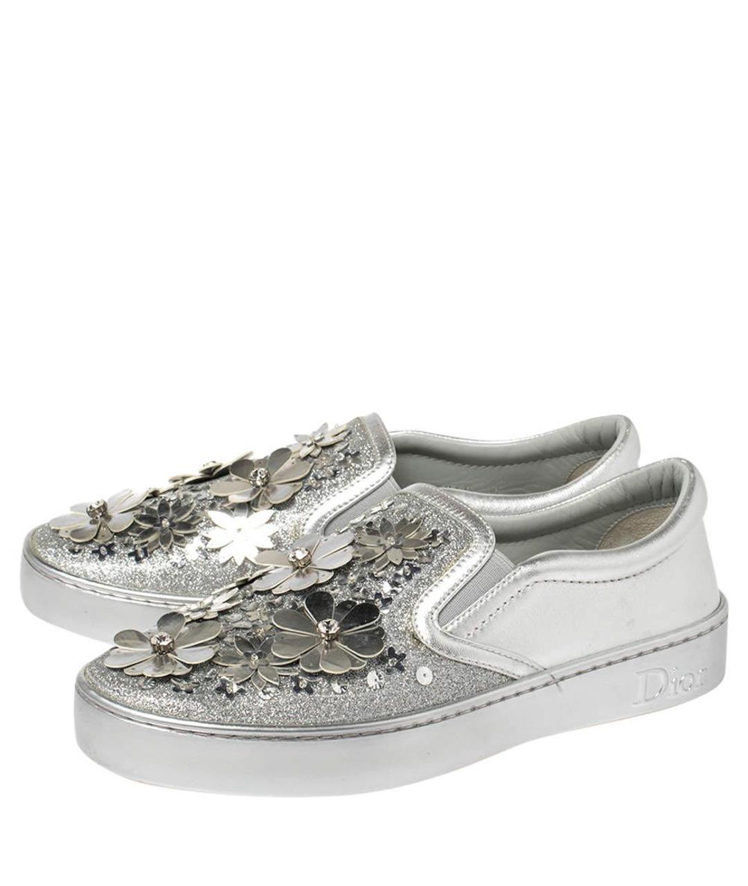 CHRISTIAN DIOR Серебряные кожаные слипоны, фото 2