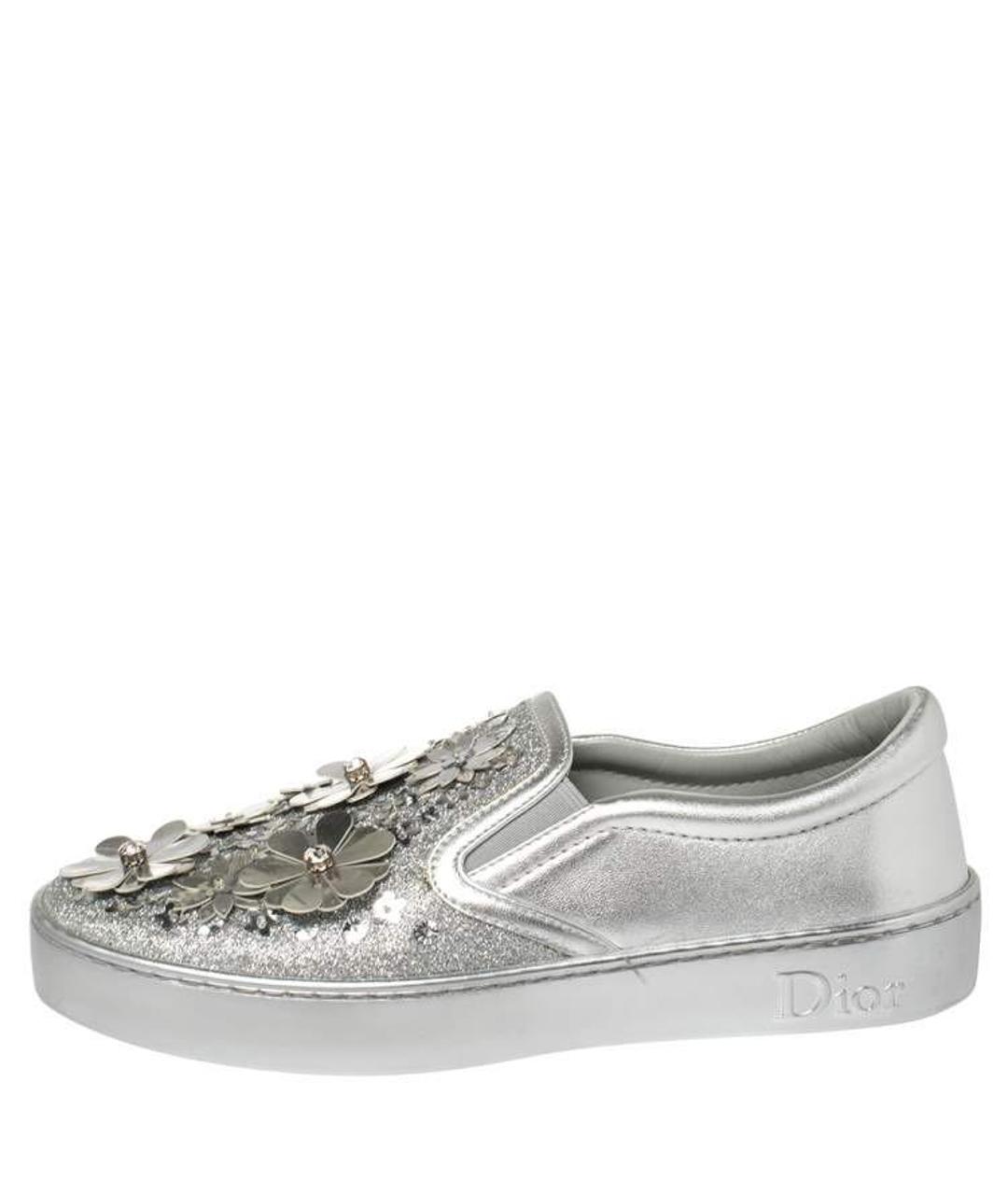 CHRISTIAN DIOR Серебряные кожаные слипоны, фото 3