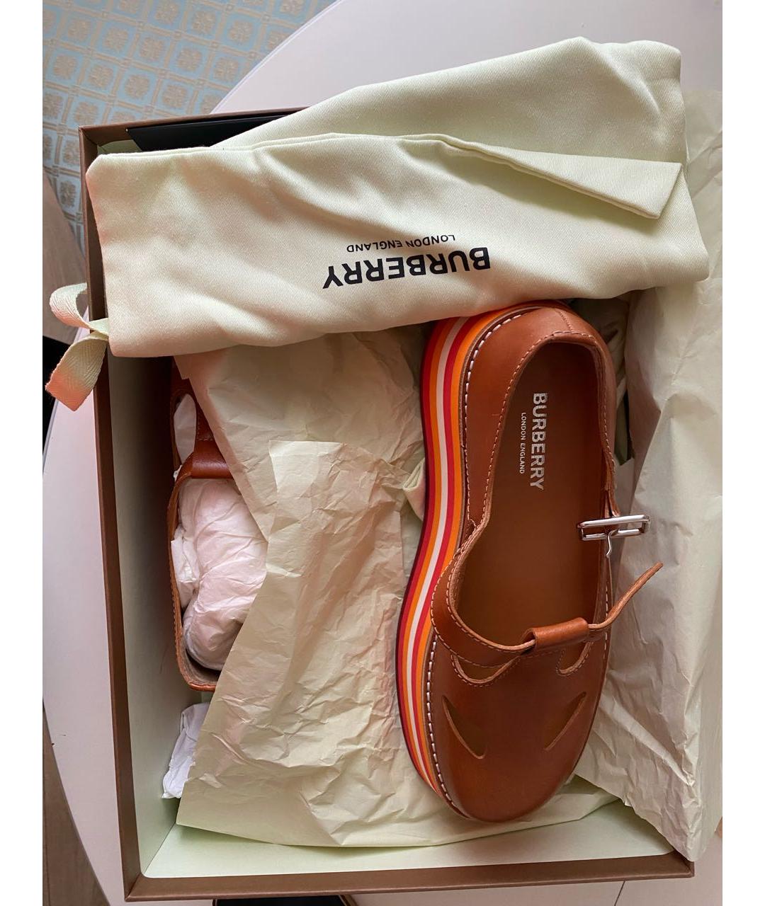 BURBERRY Коричневые кожаные сандалии, фото 4