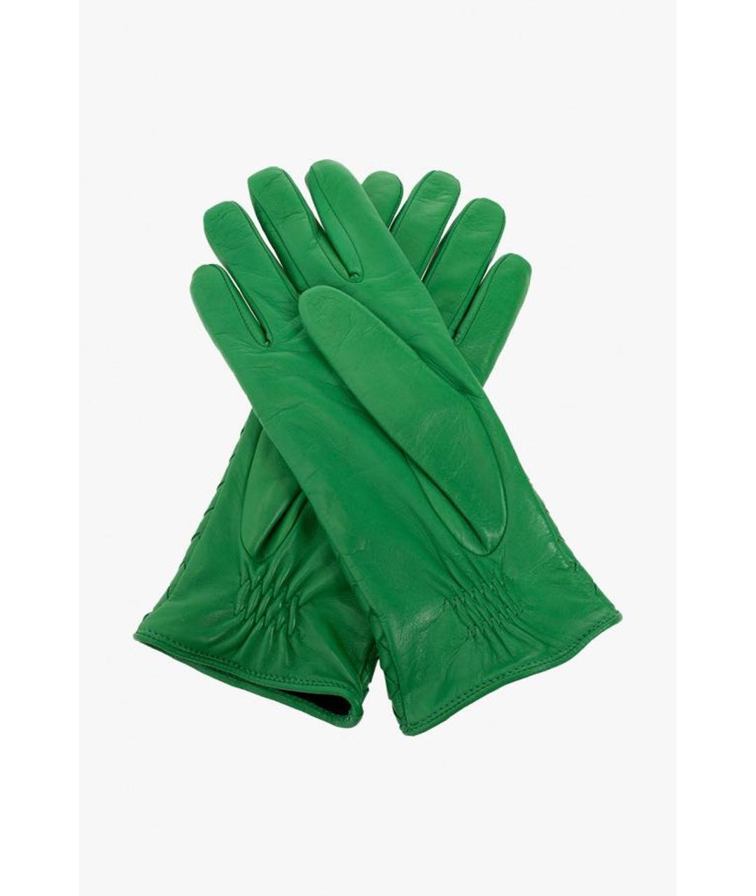 BOTTEGA VENETA Зеленые кожаные перчатки, фото 2