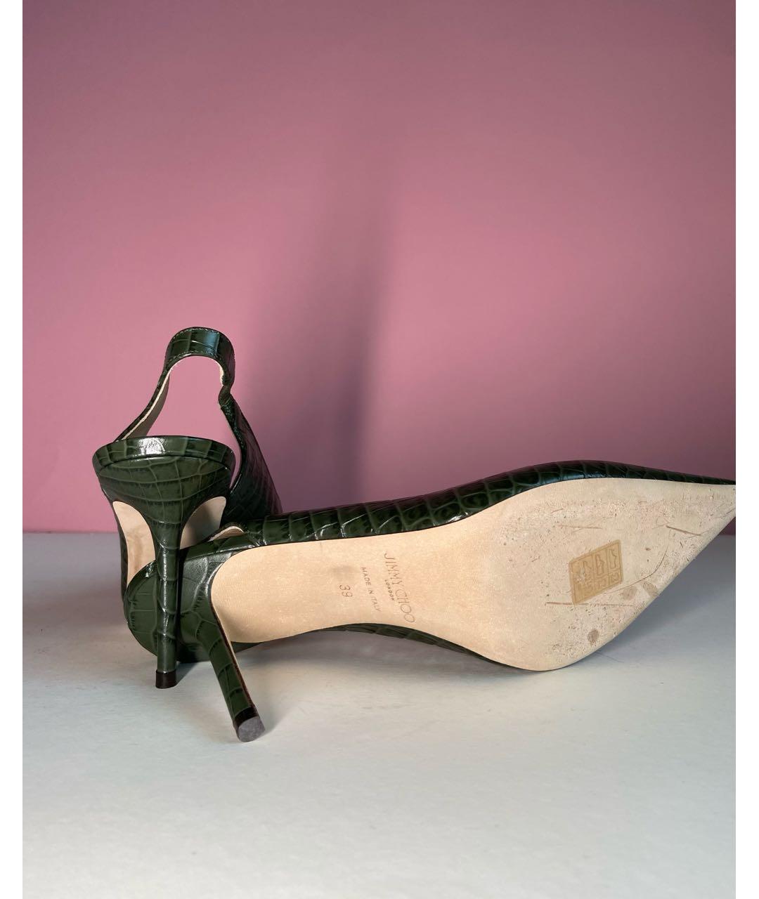 JIMMY CHOO Хаки кожаные лодочки на низком каблуке, фото 7