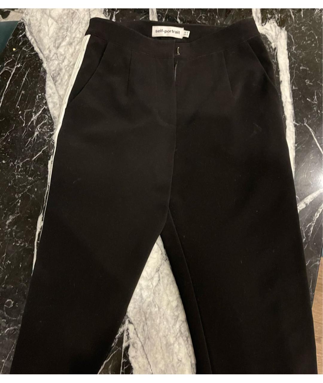 SELF-PORTRAIT Черные синтетические прямые брюки, фото 3