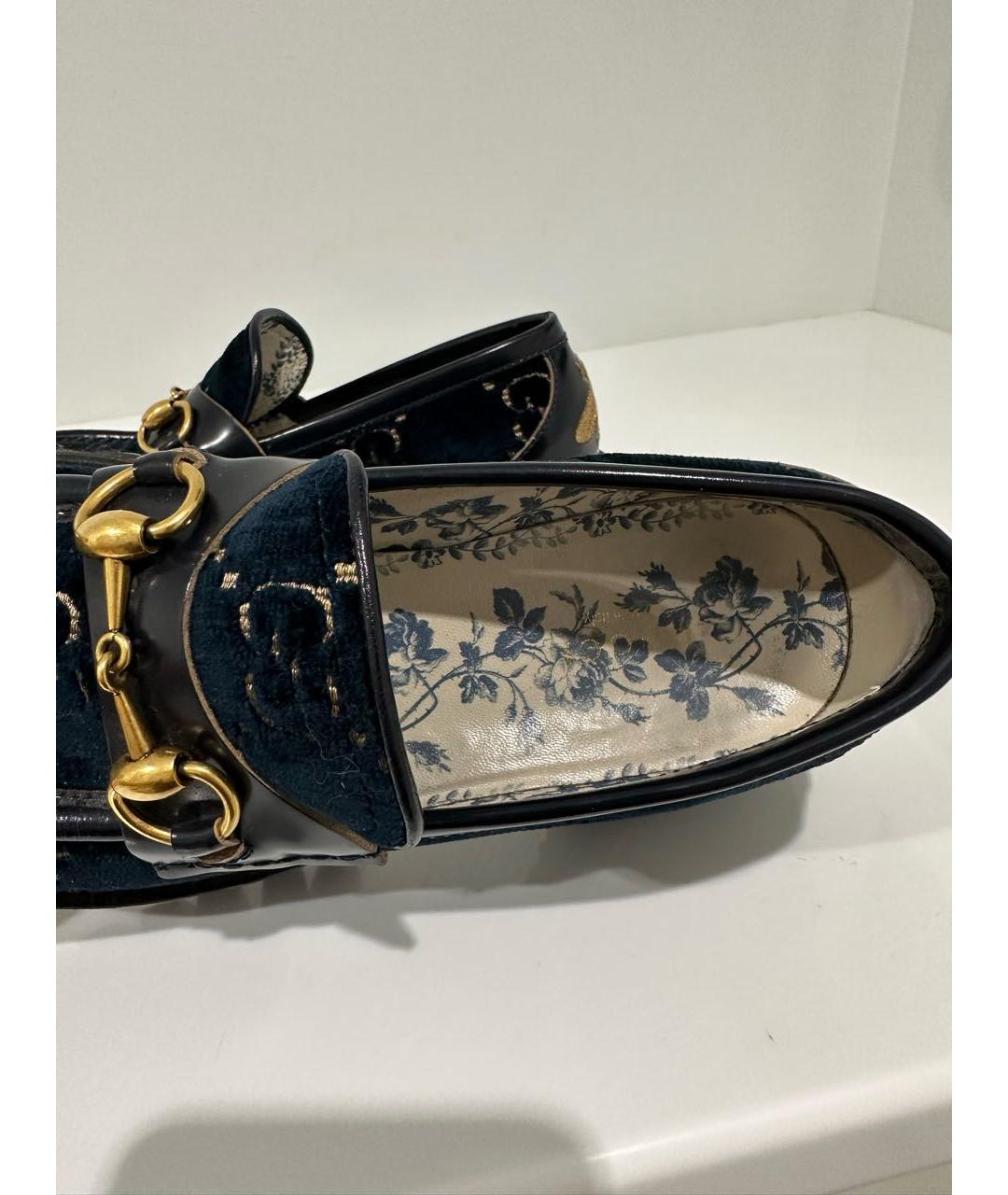 GUCCI Темно-синие бархатные лоферы, фото 4