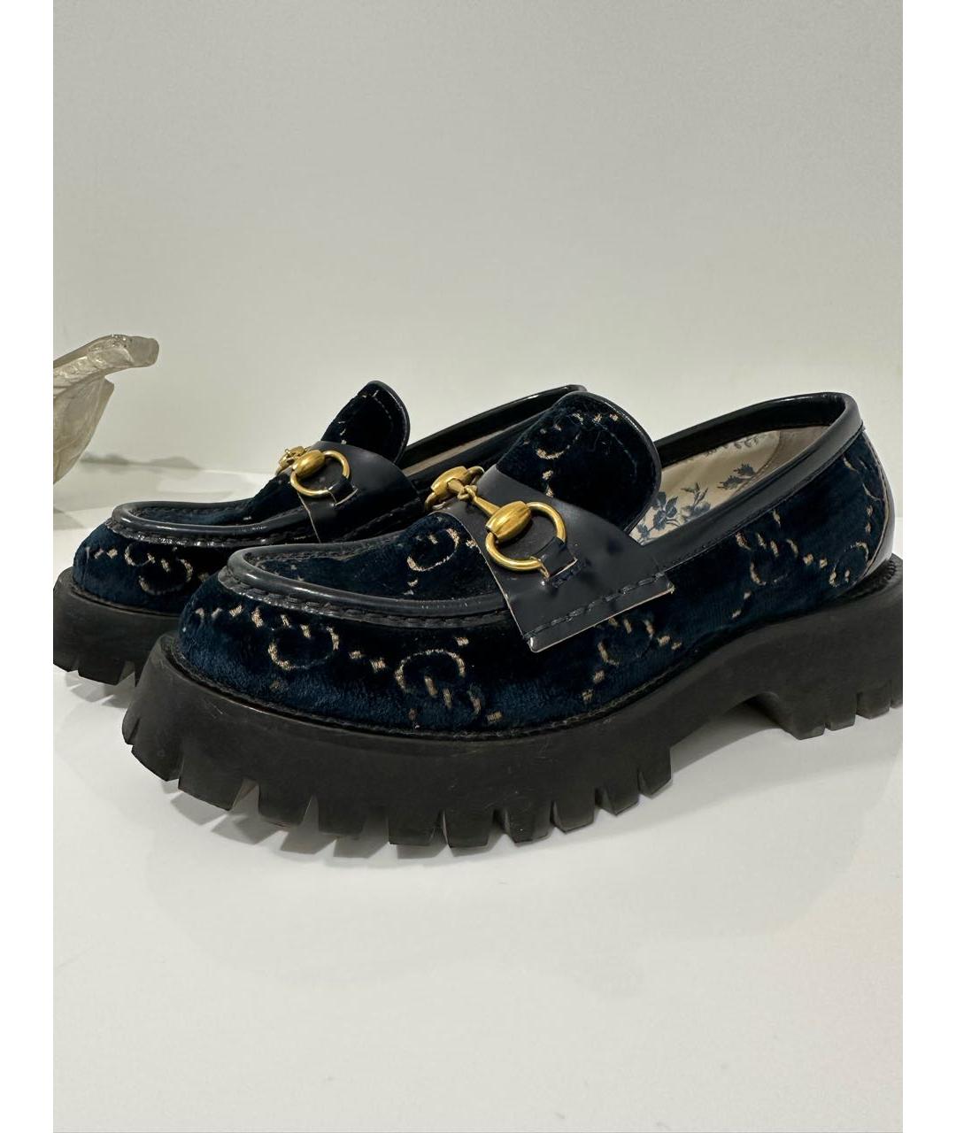 GUCCI Темно-синие бархатные лоферы, фото 2