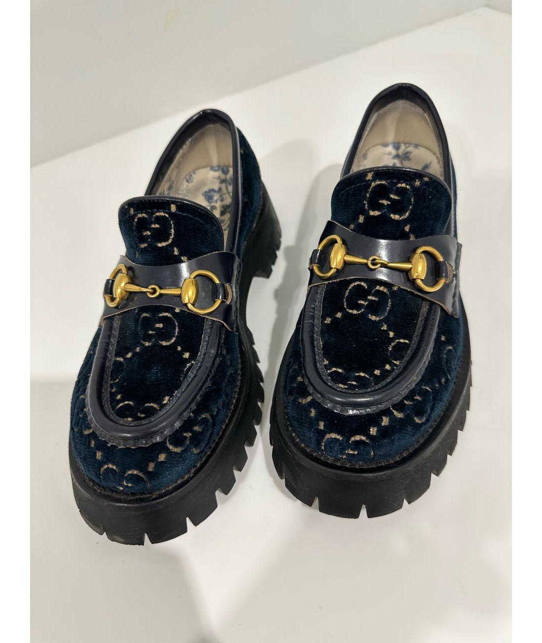 GUCCI Темно-синие бархатные лоферы, фото 5