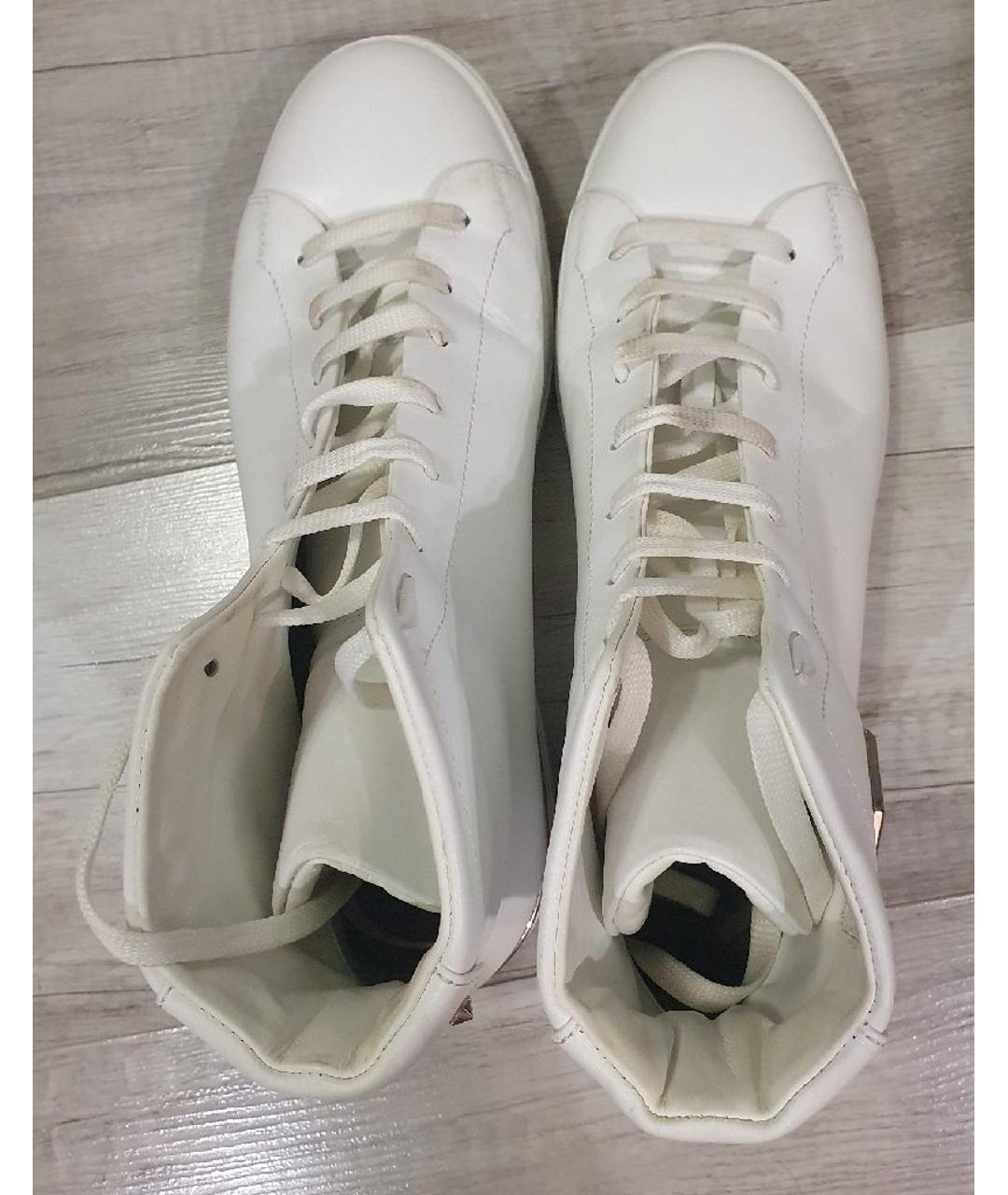 PHILIPP PLEIN Белые кожаные высокие кроссовки / кеды, фото 3