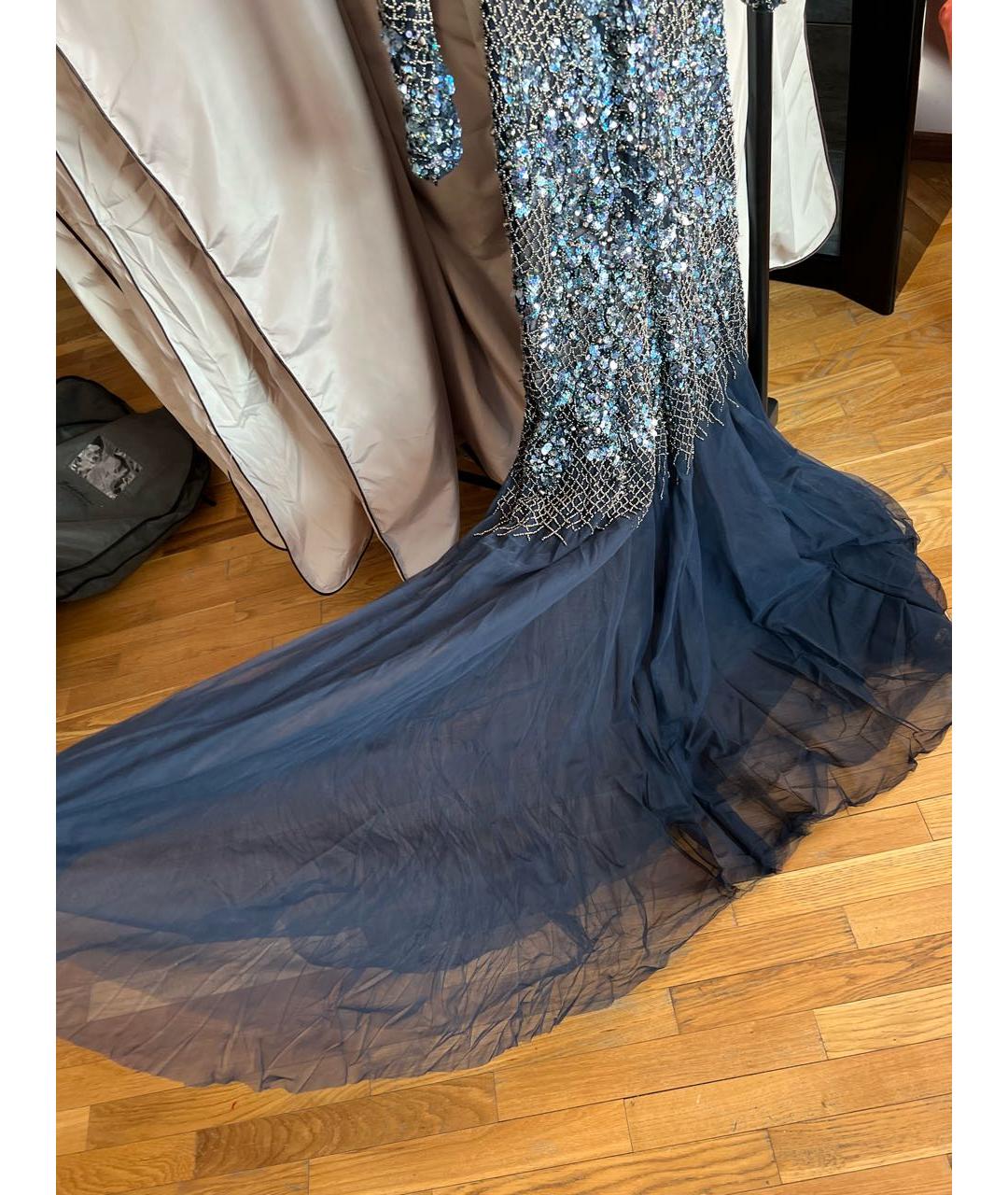 JOVANI Темно-синее сетчатое вечернее платье, фото 6