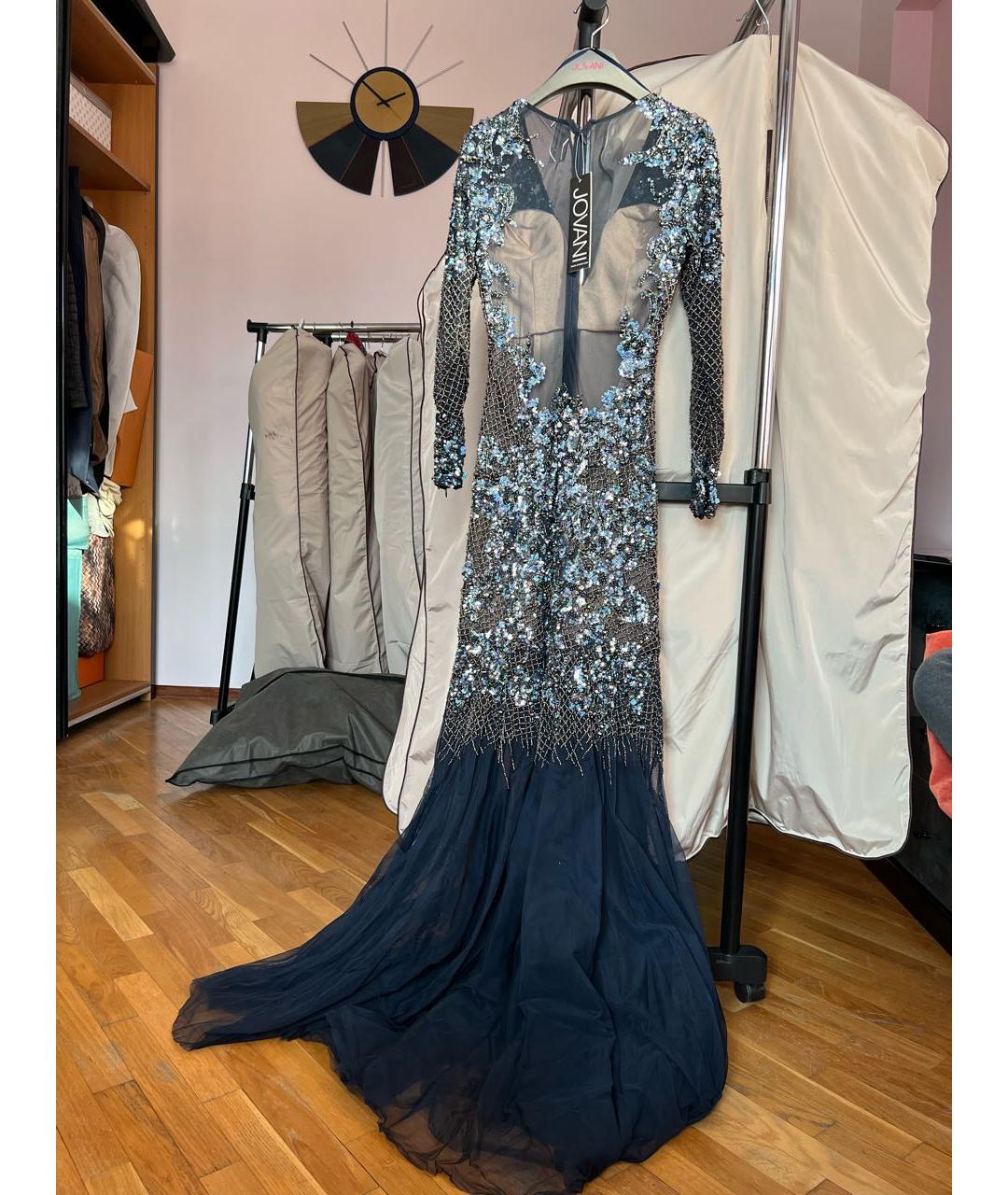 JOVANI Темно-синее сетчатое вечернее платье, фото 2