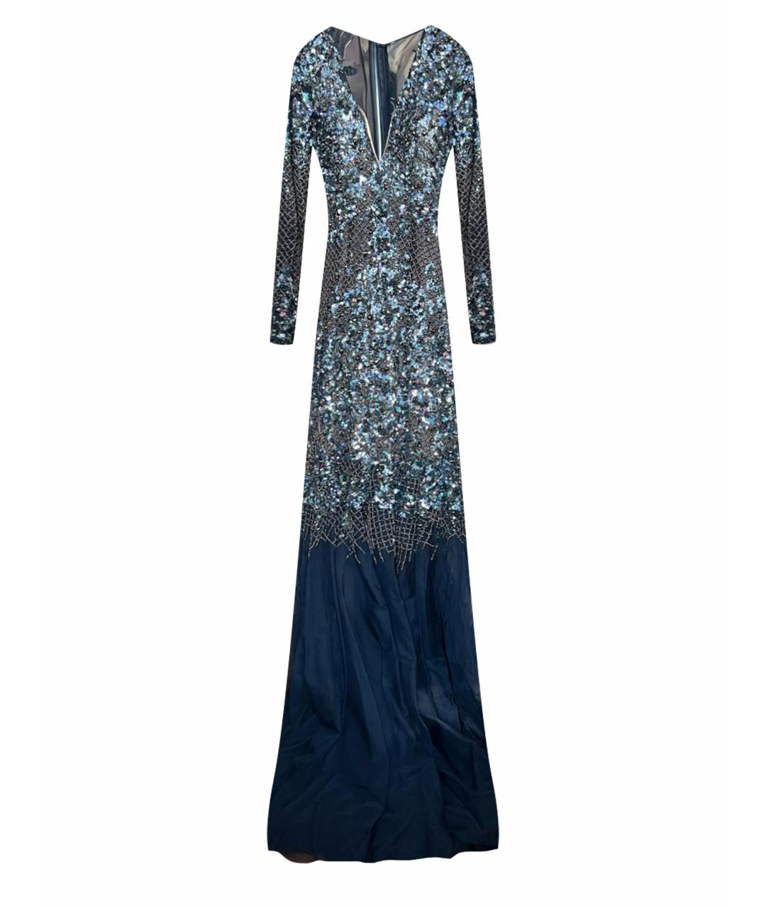 JOVANI Темно-синее сетчатое вечернее платье, фото 1