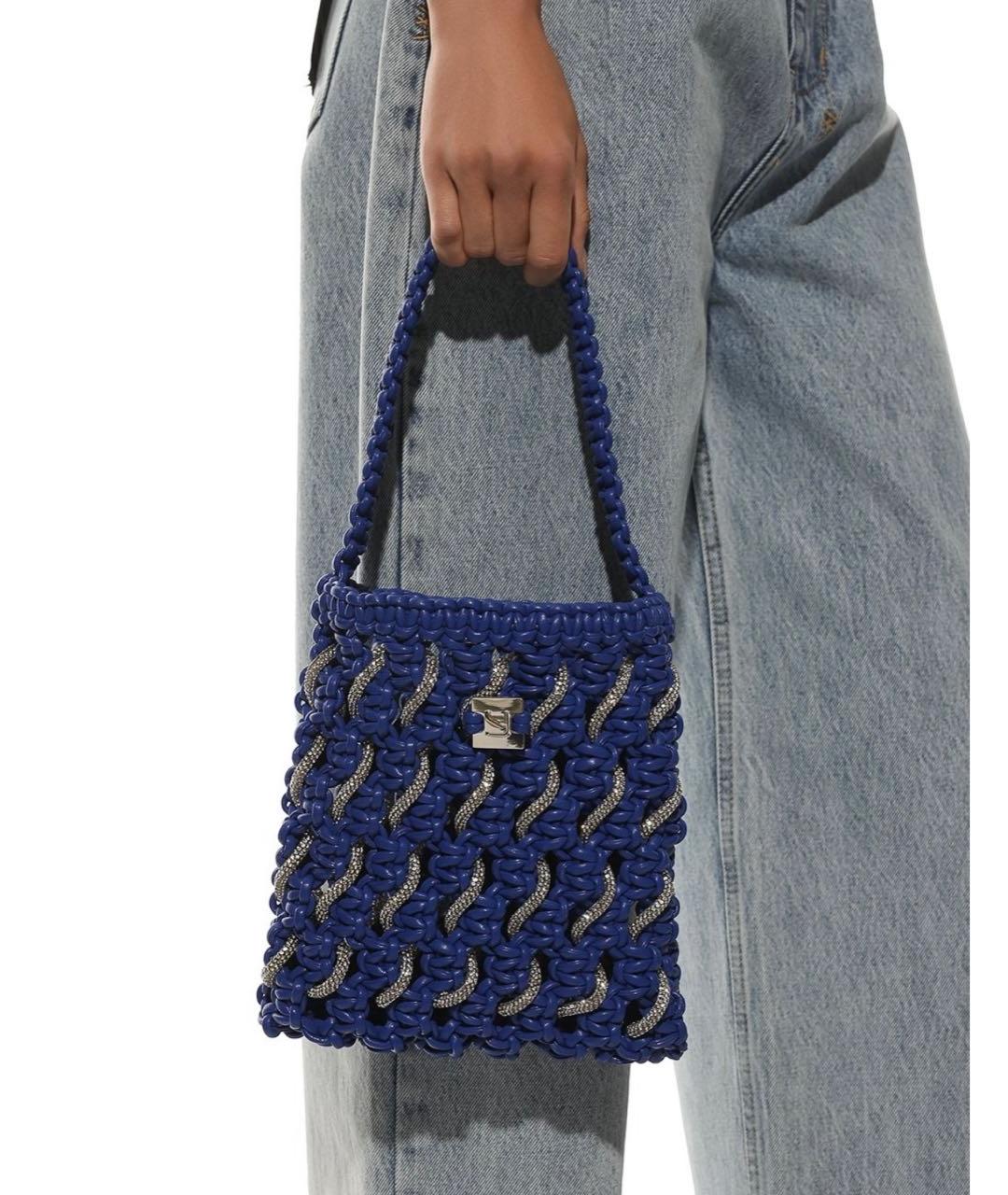 YUZEFI Синяя кожаная сумка с короткими ручками, фото 2