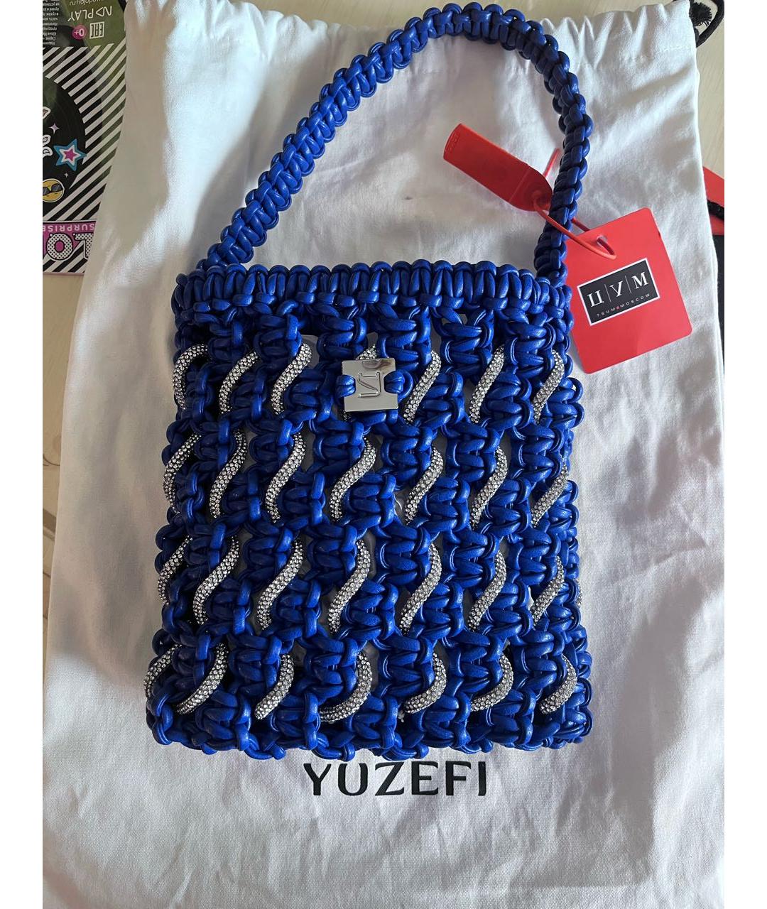 YUZEFI Синяя кожаная сумка с короткими ручками, фото 4